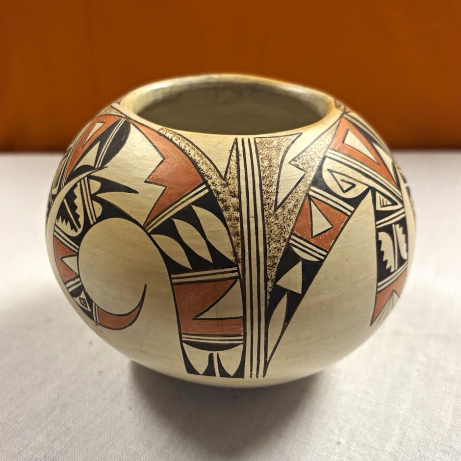 Handmade Hand Painted Native American Style Pottery Seed Jar, Signed, Geometric Handmade Hand Painted Native American Style Pottery Seed Jar, Signed, Geometric