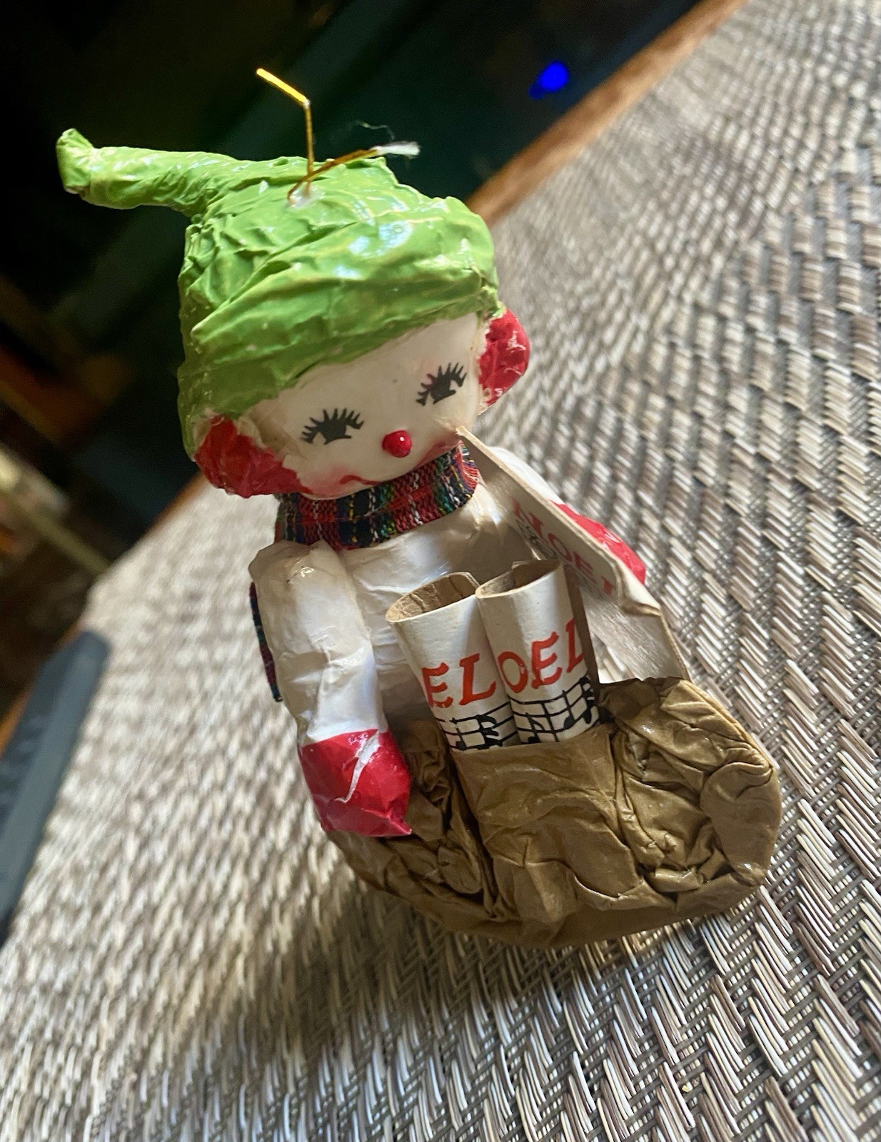 Vintage 70s Papier Mache Snowman Caroler Ornament Noel Music Stand Lot Japan