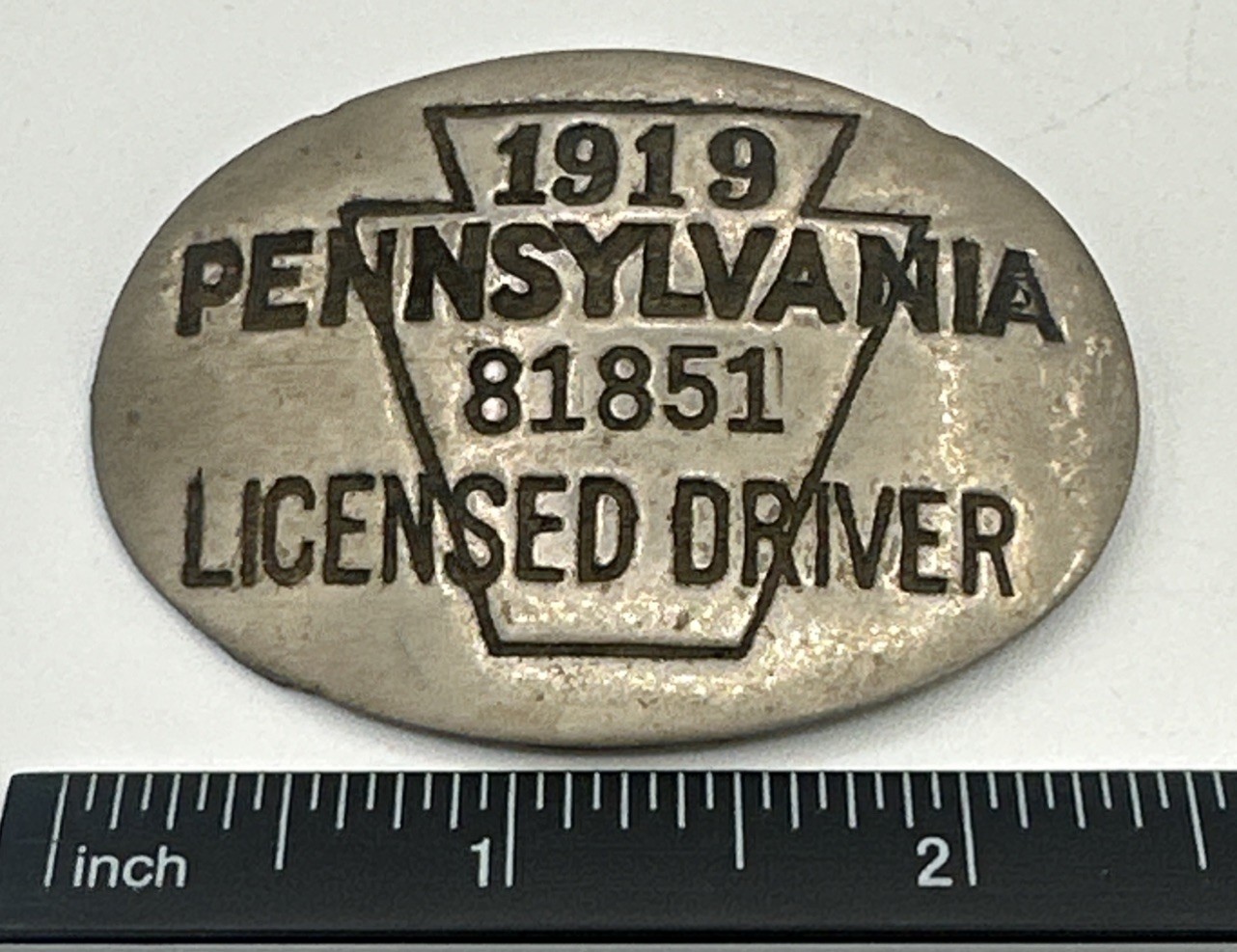 Antique 1919 Pennsylvania Licensed Driver Badge