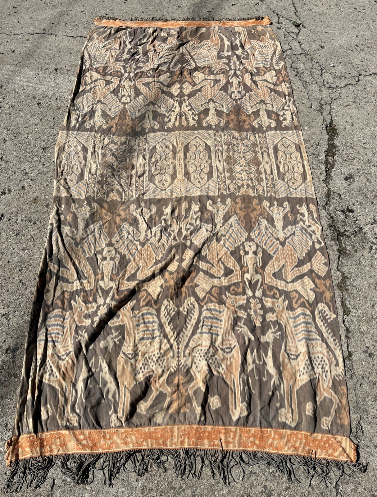 Vintage Indonesian Ikat Hinggi Textile Ceremonial Wrap Tribal 102”x49” READ* D Vintage Indonesian Ikat Hinggi Textile Ceremonial Wrap Tribal 102”x49” READ* D