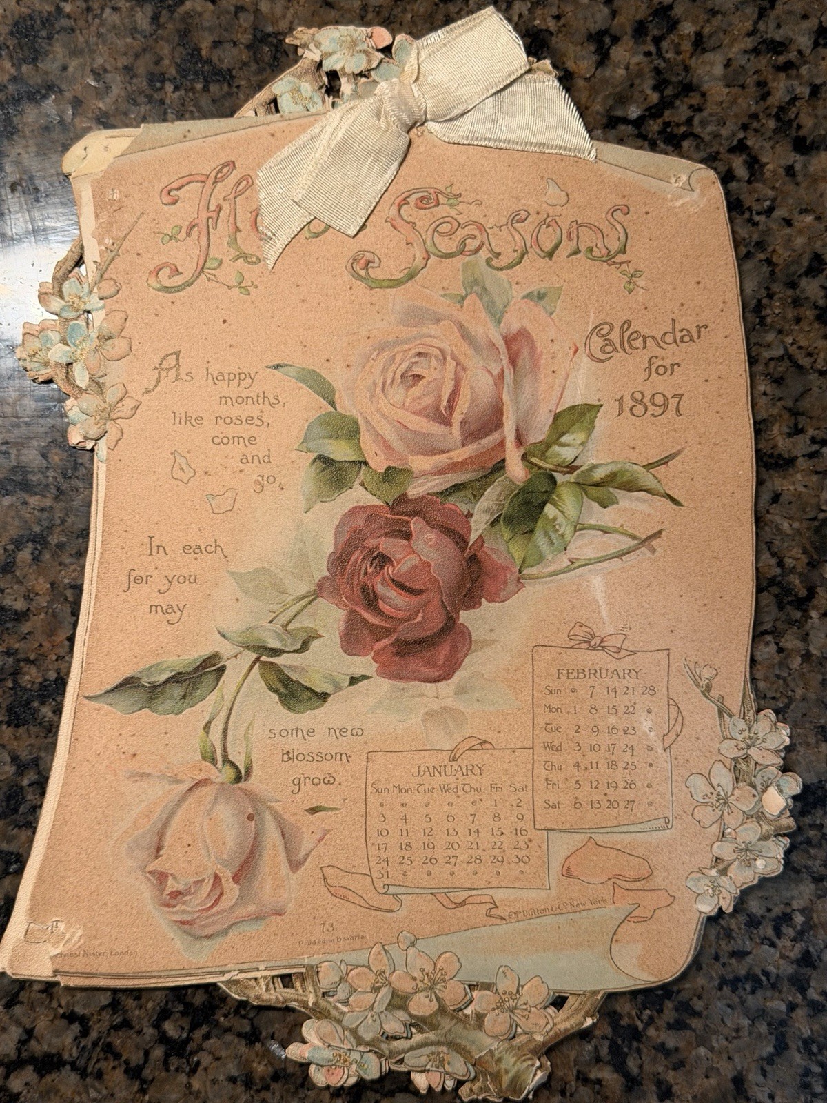 1897 The Seasons Calendar E.P. Dutton New York Printed Bavaria Victorian Floral 1897 The Seasons Calendar E.P. Dutton New York Printed Bavaria Victorian Floral