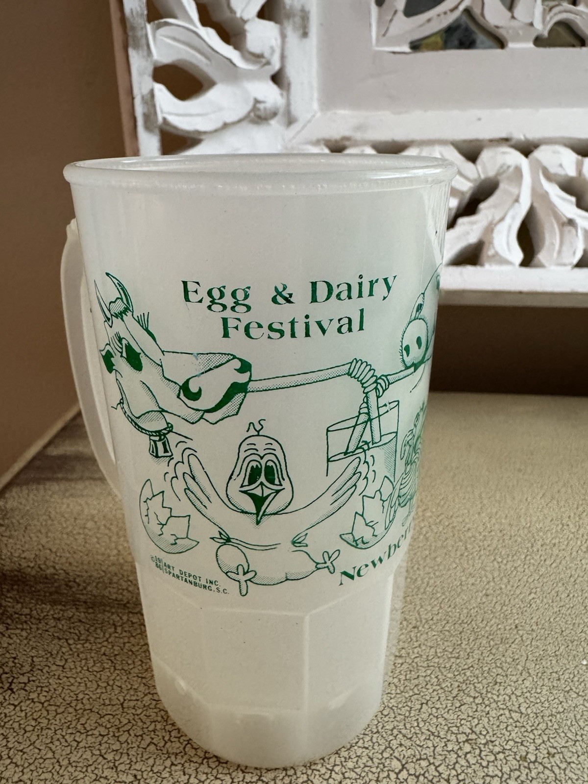 Vintage 1986 Newberry SC Egg & Dairy Festival Super Mug Frosted Plastic Cup Vintage 1986 Newberry SC Egg & Dairy Festival Super Mug Frosted Plastic Cup