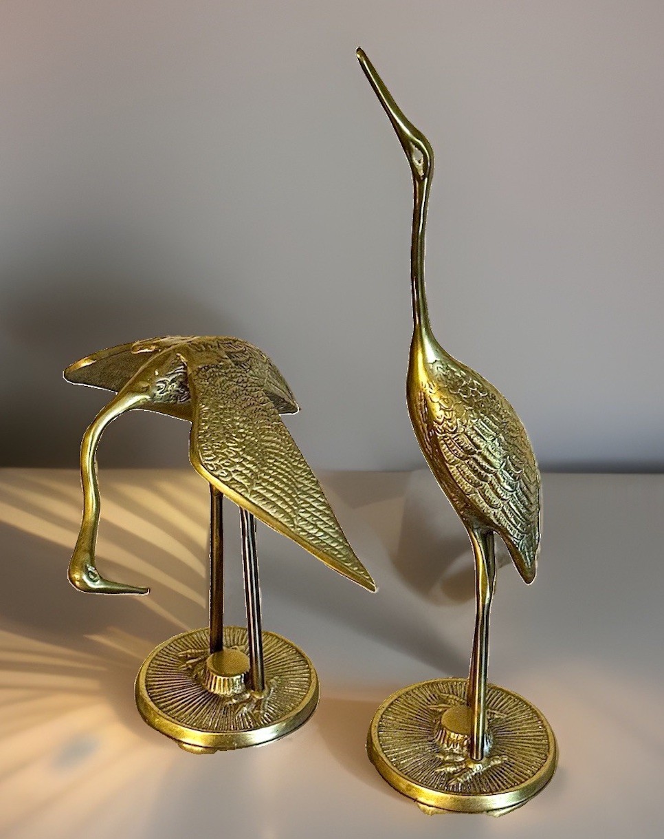 Vintage MCM Solid Brass Cranes/Herons