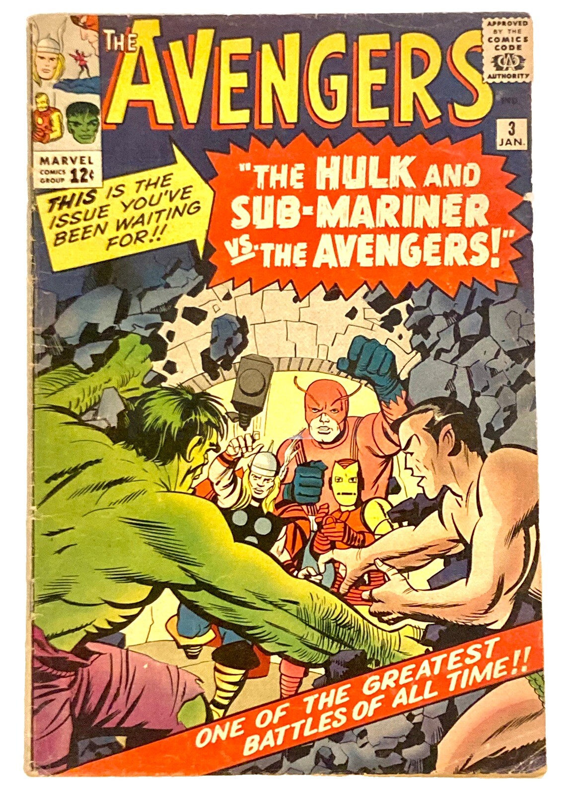 AVENGERS #3 1964 5.0 VG/F 🔑Classic Battle Hulk Submariner AVENGERS #3 1964 5.0 VG/F 🔑Classic Battle Hulk Submariner