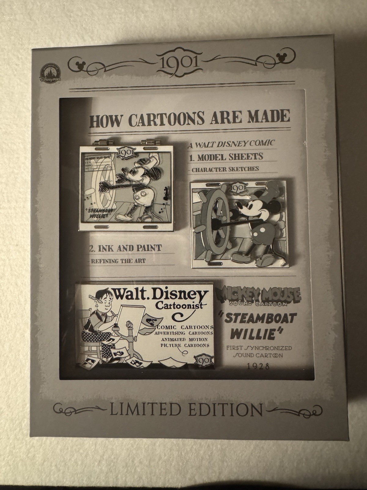 Disneyland Club 33/DCA 1901 Lounge How Cartoons Are Made-3 Pin Set LE 300 Sealed Disneyland Club 33/DCA 1901 Lounge How Cartoons Are Made-3 Pin Set LE 300 Sealed