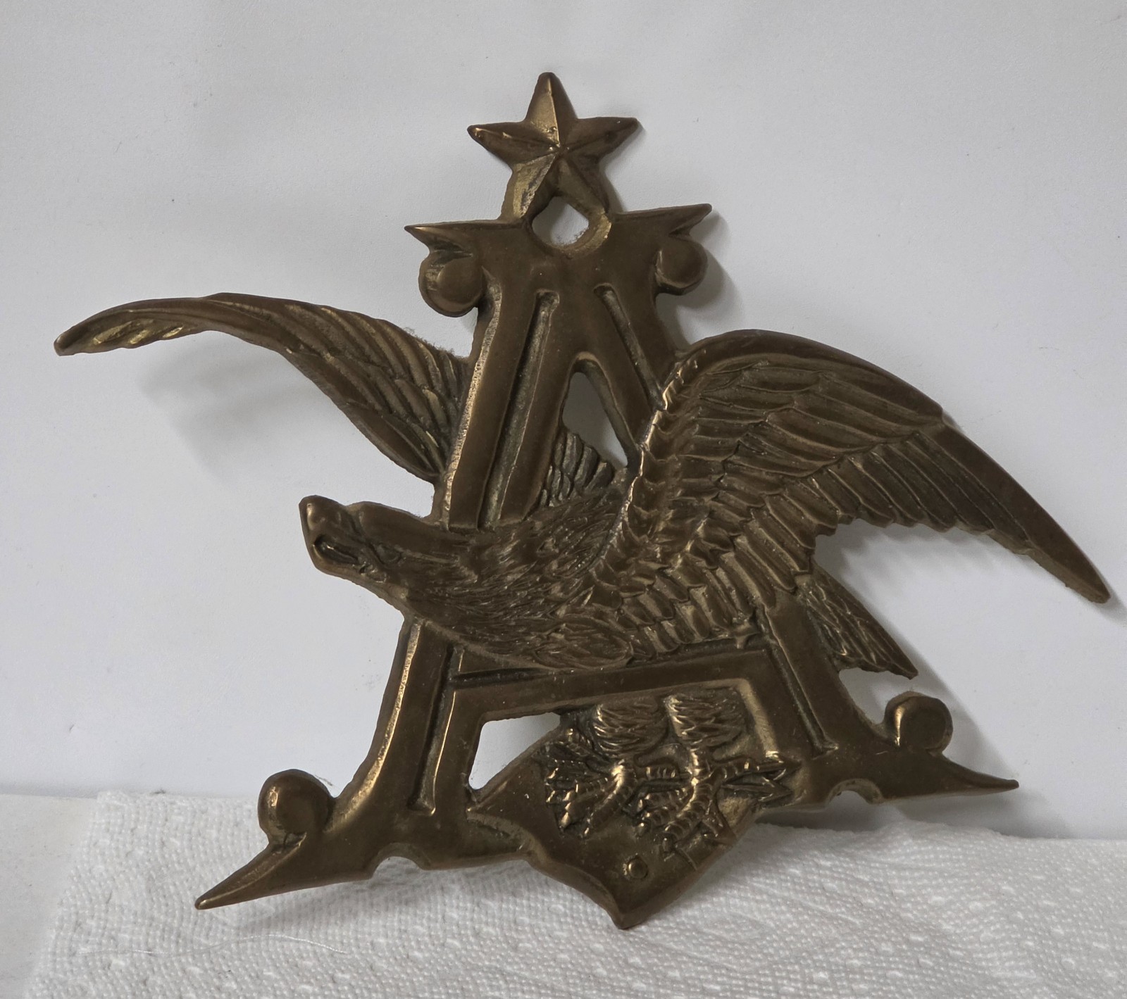 Vintage Brass Anheuser Busch Eagle A Star Emblem Wall Plaque Trivet Breweriana Vintage Brass Anheuser Busch Eagle A Star Emblem Wall Plaque Trivet Breweriana