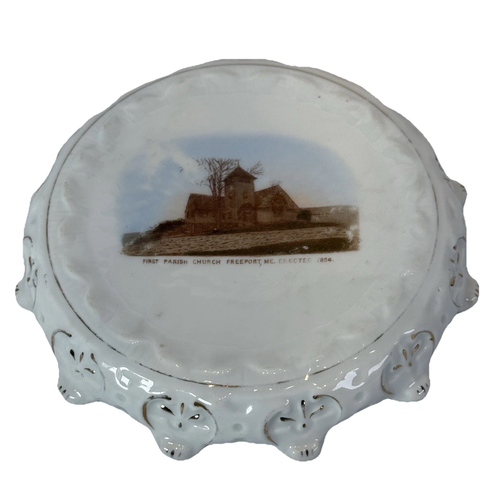 FREEPORT MAINE ME Antique FIRST PARISH CHURCH Souvenir JA BREWSTER China Plate FREEPORT MAINE ME Antique FIRST PARISH CHURCH Souvenir JA BREWSTER China Plate