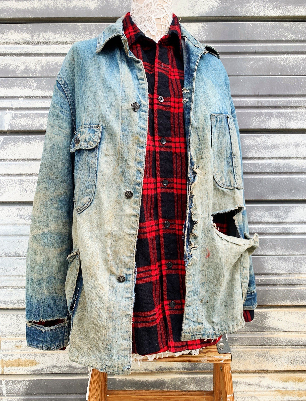 Vintage 40’s 13 Star Denim Men’s Military Army Thrashed Jacket WW2 Memorabilia