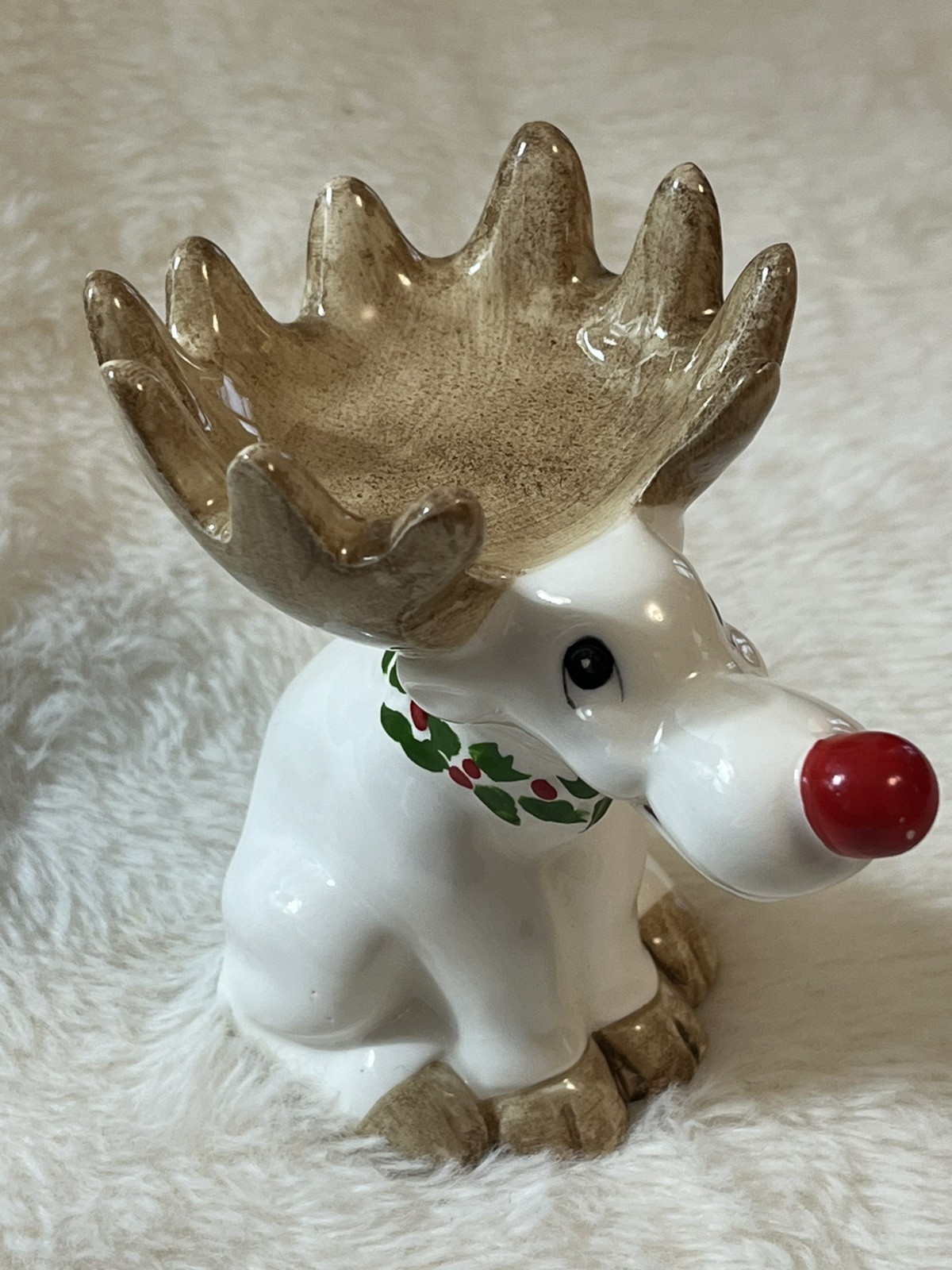 Vintage Fitz and Floyd Rudolph Red Nosed Reindeer Christmas Candle Holder Japan 
