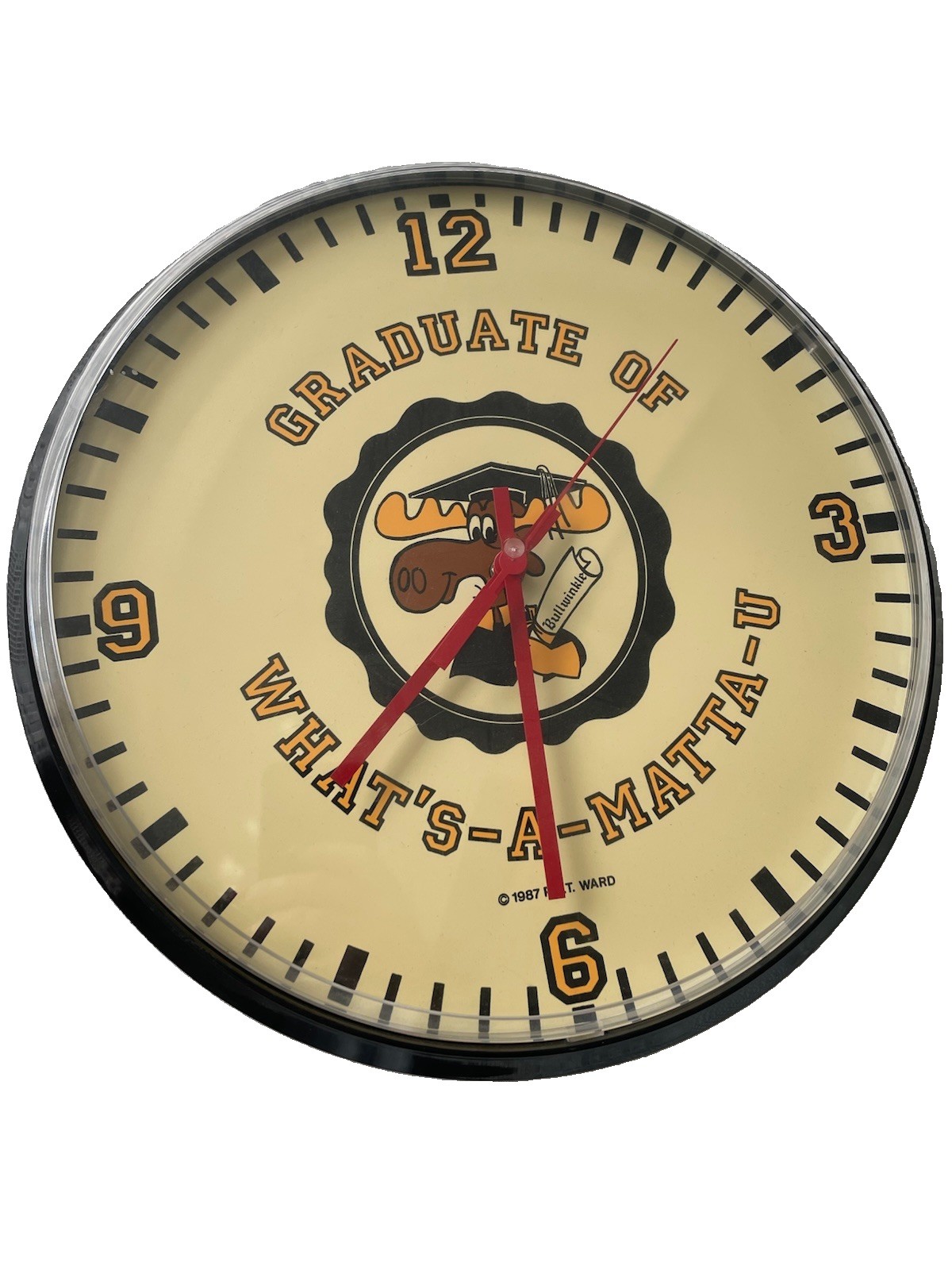 Vintage 1987 Bullwinkle Moose What's-A-Matta-U Wall Clock P.T. Ward Retro Quartz Vintage 1987 Bullwinkle Moose What's-A-Matta-U Wall Clock P.T. Ward Retro Quartz