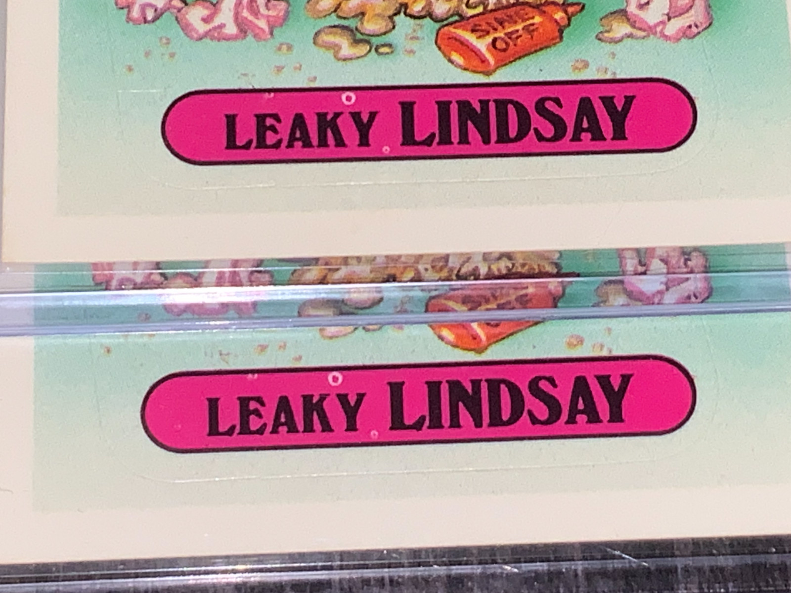 1985 Topps Garbage Pail Kids Original Series 2 #45a Leaky Lindsay “HICKEY” Error 1985 Topps Garbage Pail Kids Original Series 2 #45a Leaky Lindsay “HICKEY” Error