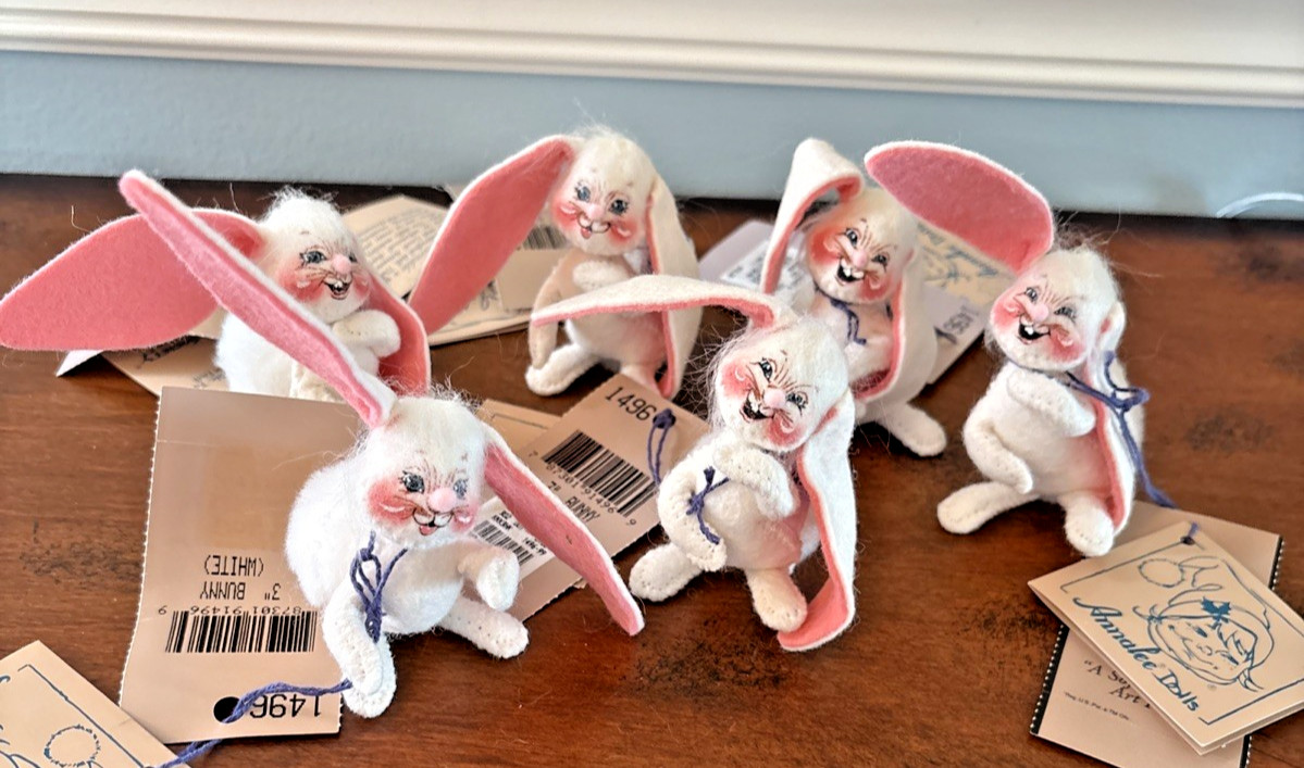 Annalee White Bunnies 3"#1496 with tags 1999 Lot of 6 Easter Spring Annalee White Bunnies 3"#1496 with tags 1999 Lot of 6 Easter Spring