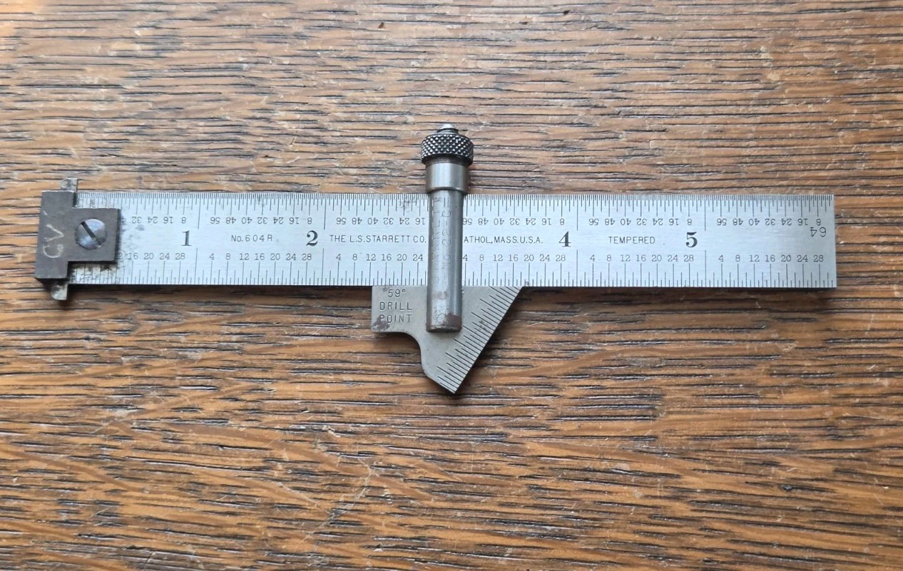 Starrett No. 22-C 59° Drill Point w/No. 604R 6" Double Hook Rule USA 