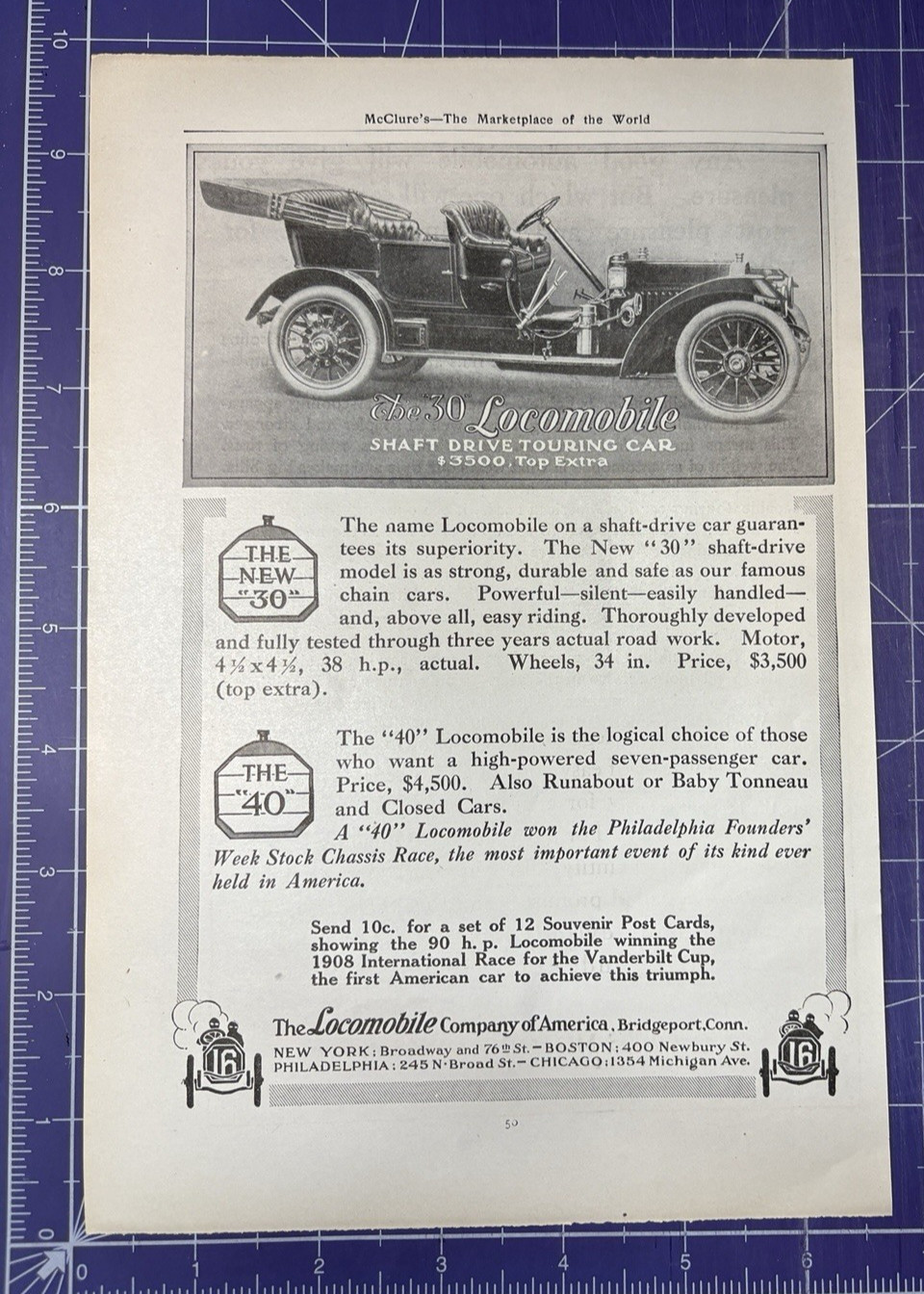 1909 PRINT AD LOCOMOBILE COMPANY BRIDGEPORT CONN THE NEW 30 AND 40 MODELS 1909 PRINT AD LOCOMOBILE COMPANY BRIDGEPORT CONN THE NEW 30 AND 40 MODELS