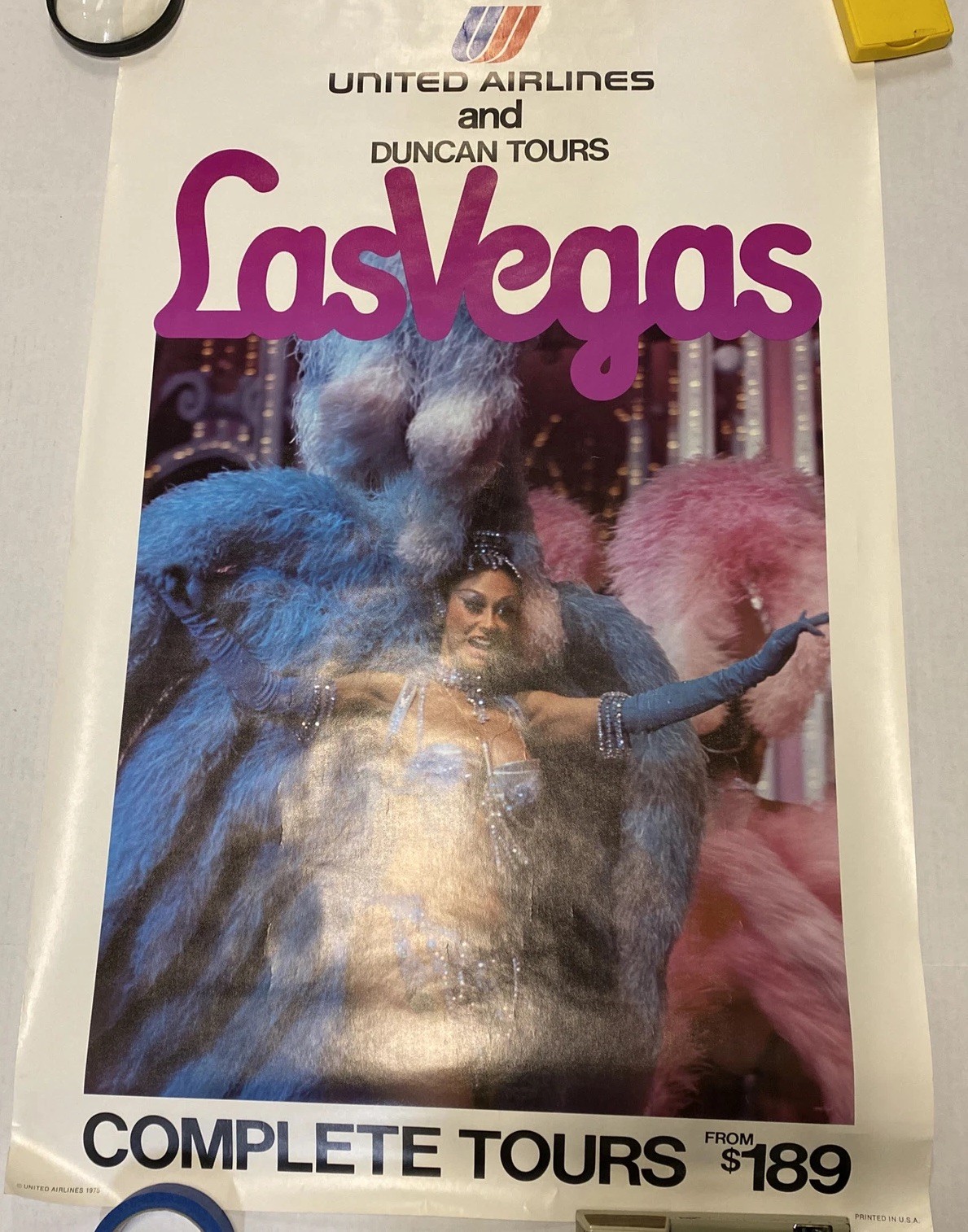 Vintage 1970s United Airline LAS VEGAS Travel Poster 25x40 Duncan Tours Showgirl Vintage 1970s United Airline LAS VEGAS Travel Poster 25x40 Duncan Tours Showgirl