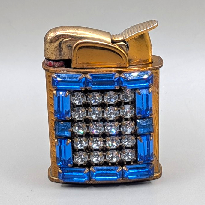 Vintage Evans Jeweled Rhinestone Pocket Lighter Gold Tone Serviced and Working