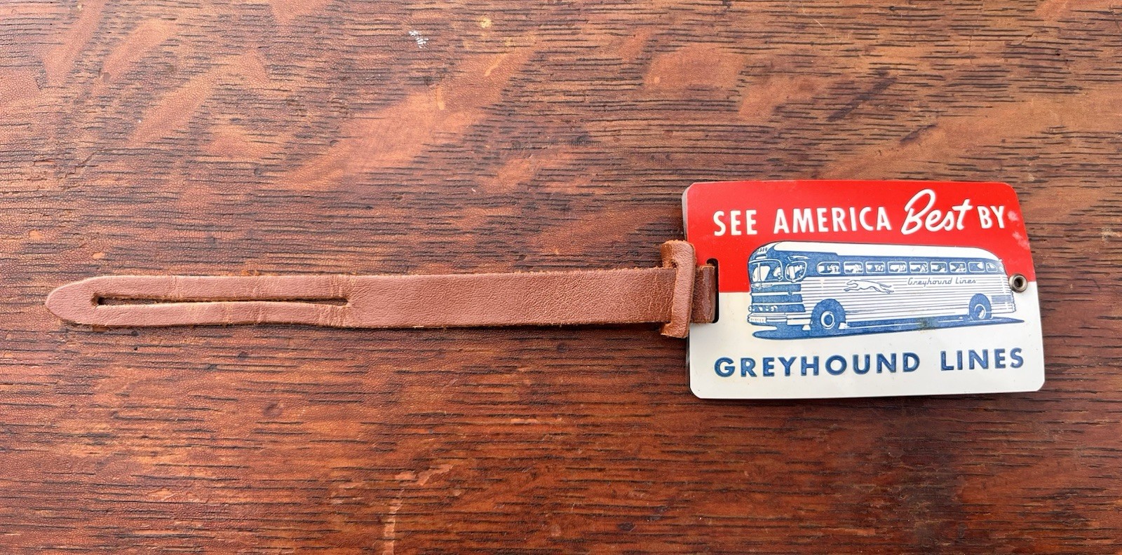 Vintage 1940s-50s Greyhound Bus Lines Advertising Luggage Tag Fob Vintage 1940s-50s Greyhound Bus Lines Advertising Luggage Tag Fob