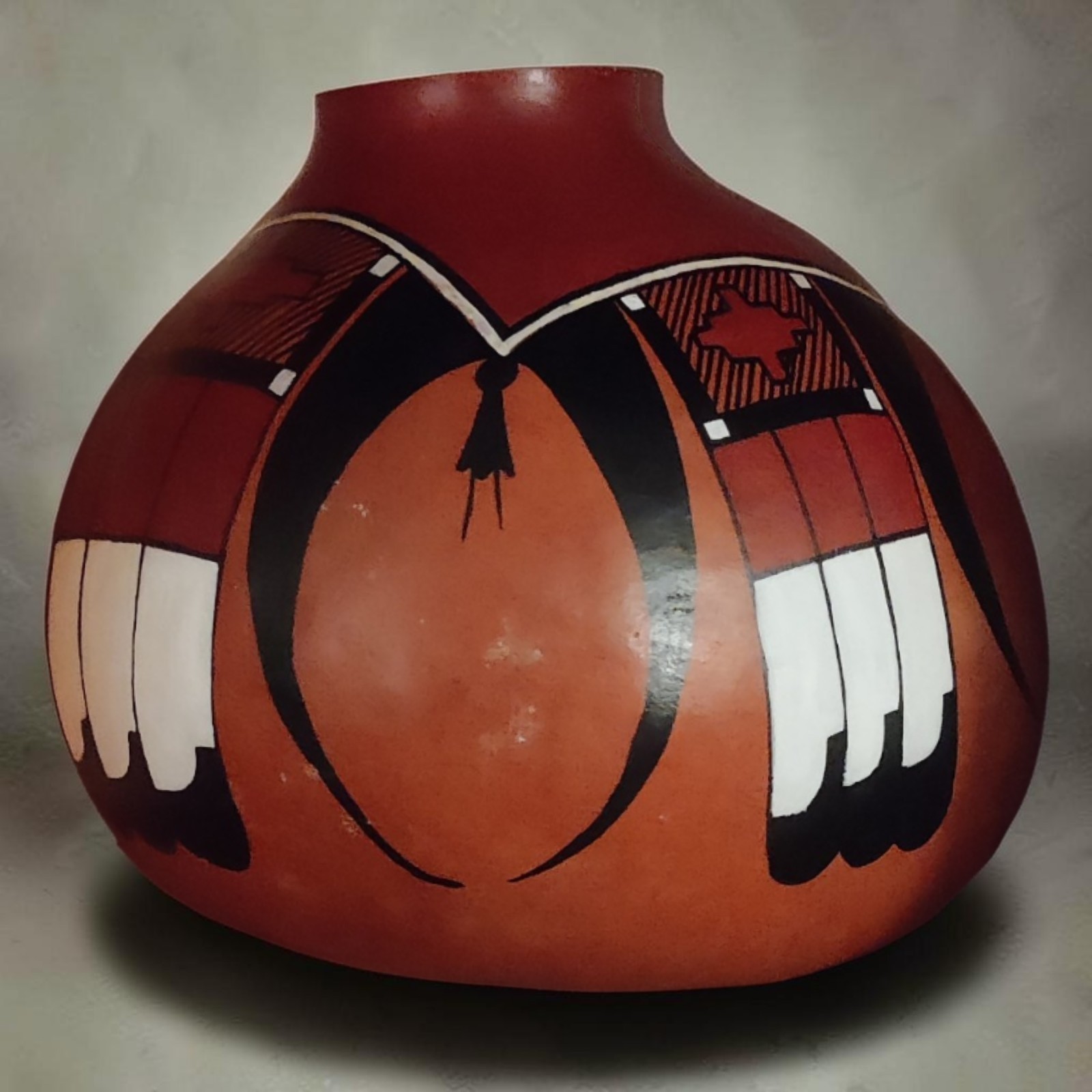 Rare Vintage Native Hopi Indian Painted Gourd Folk Art by Rainbow Hand 1987, AZ
