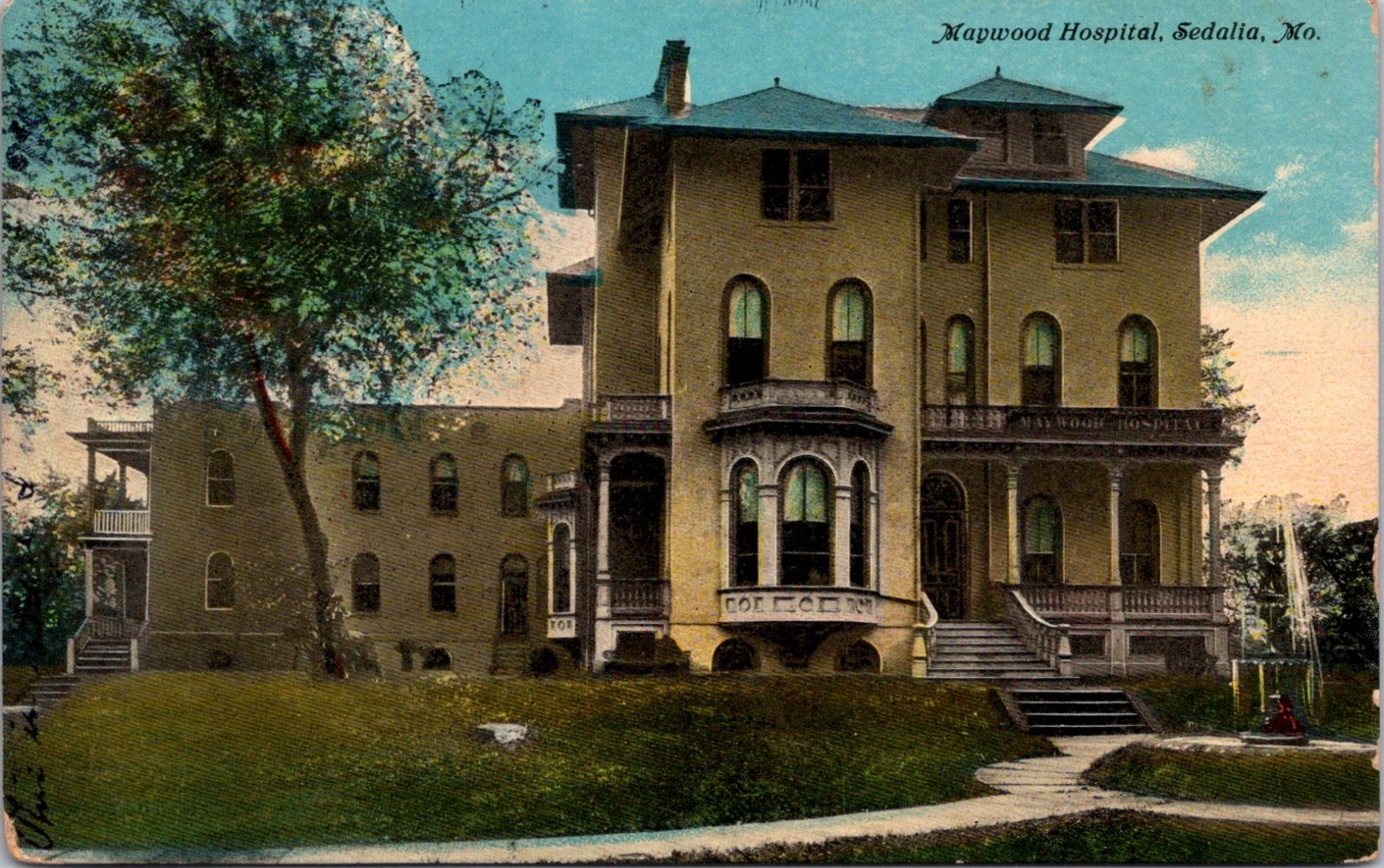 Postcard Sedalia Missouri Mapwood Hospital Posted 1911
