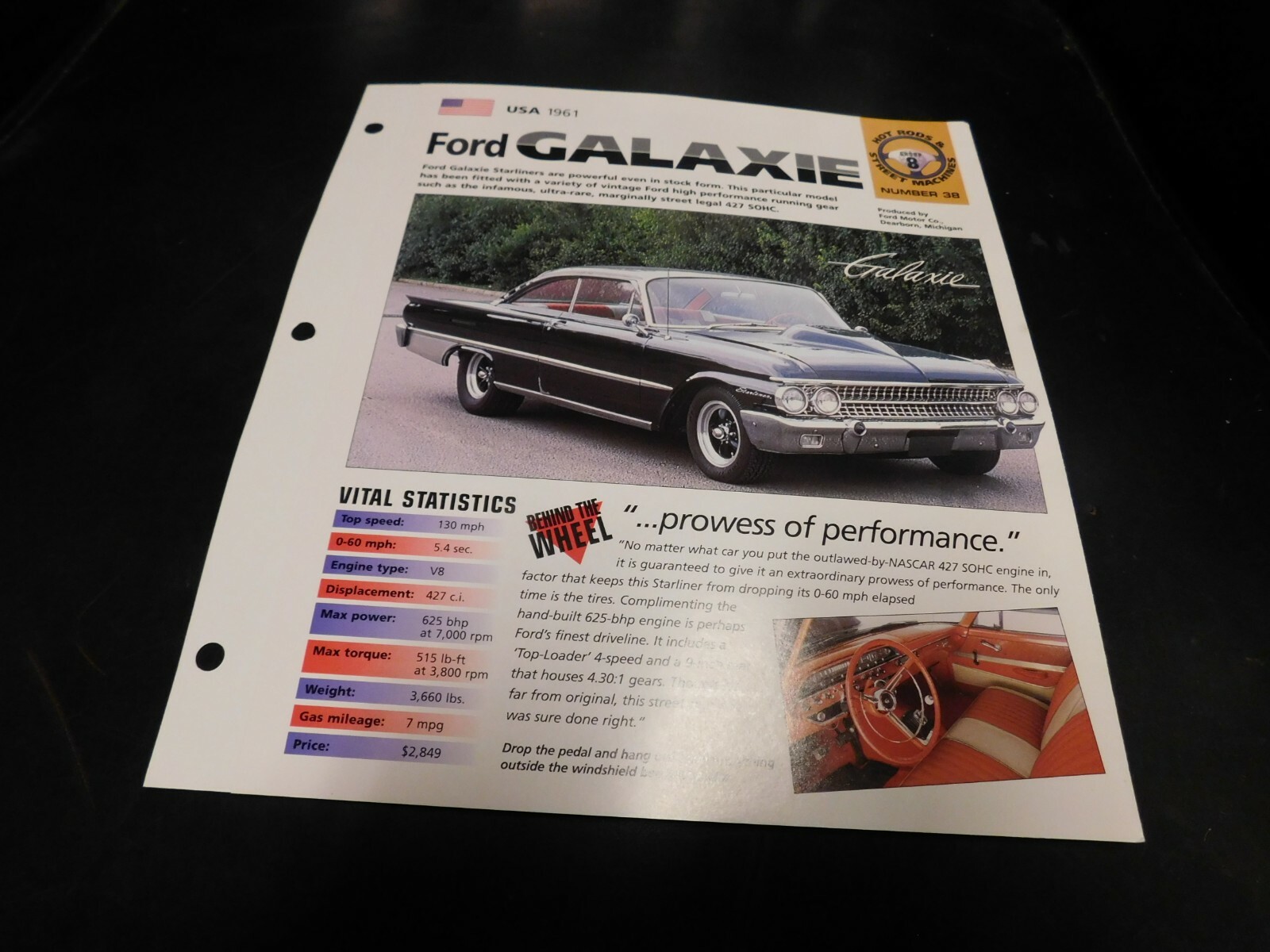 1961 Ford Galaxie Spec Sheet Brochure Photo Poster 1961 Ford Galaxie Spec Sheet Brochure Photo Poster