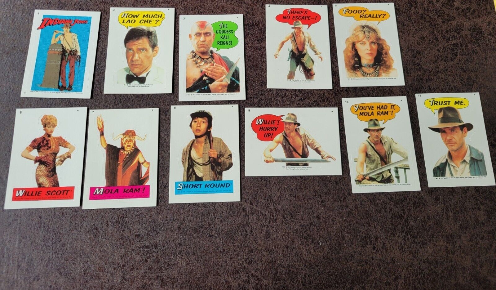 1984 INDIANA JONES TEMPLE OF DOOM COMPLETE TRADING CARD STICKER SET OF 11 1984 INDIANA JONES TEMPLE OF DOOM COMPLETE TRADING CARD STICKER SET OF 11
