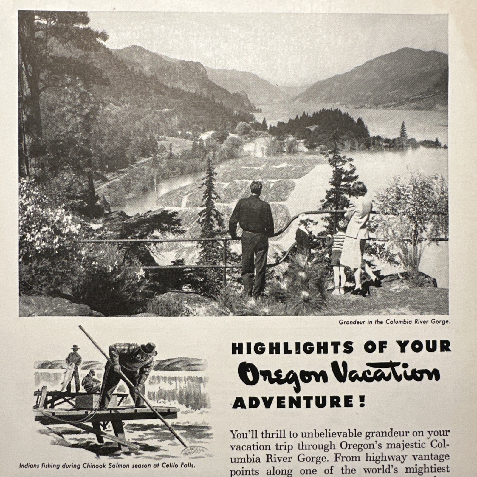 Vintage Oregon Vacation Columbia River Gorge Scenic Travel Print Ad 1946 Vintage Oregon Vacation Columbia River Gorge Scenic Travel Print Ad 1946