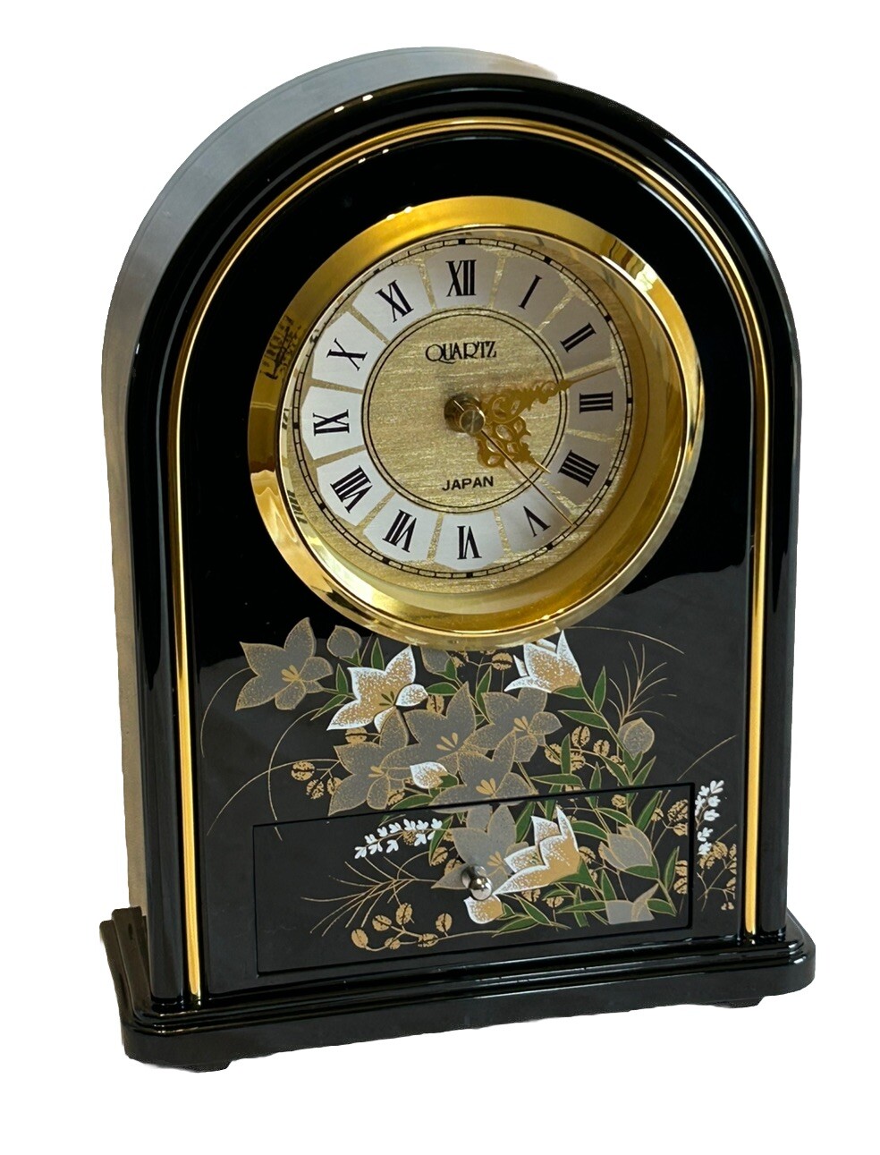 VTG 80s ASAhi Japan Oriental Style Quartz Shelf Desk Clock w/Drawer Black WORKS VTG 80s ASAhi Japan Oriental Style Quartz Shelf Desk Clock w/Drawer Black WORKS