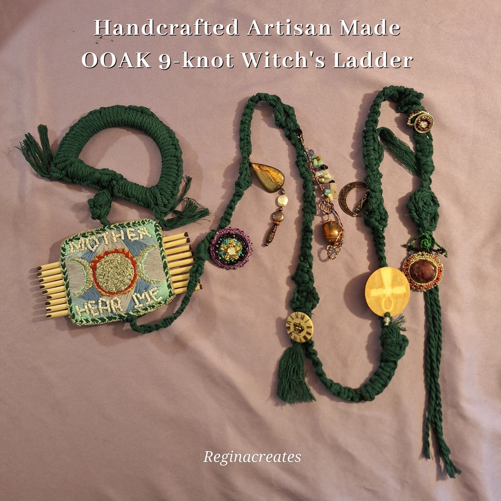 Artisan Handmade 9-Knot Witch's Ladder 65" OOAK Mixed Media Knot Magic New Artisan Handmade 9-Knot Witch's Ladder 65" OOAK Mixed Media Knot Magic New