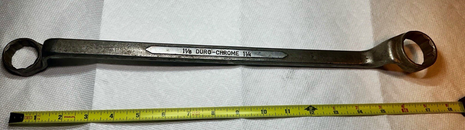 Vintage USA 1-1/8" X 1-1/4" Duro-Chrome Box End Wrench Heavy Duty P/N 2058B (G)