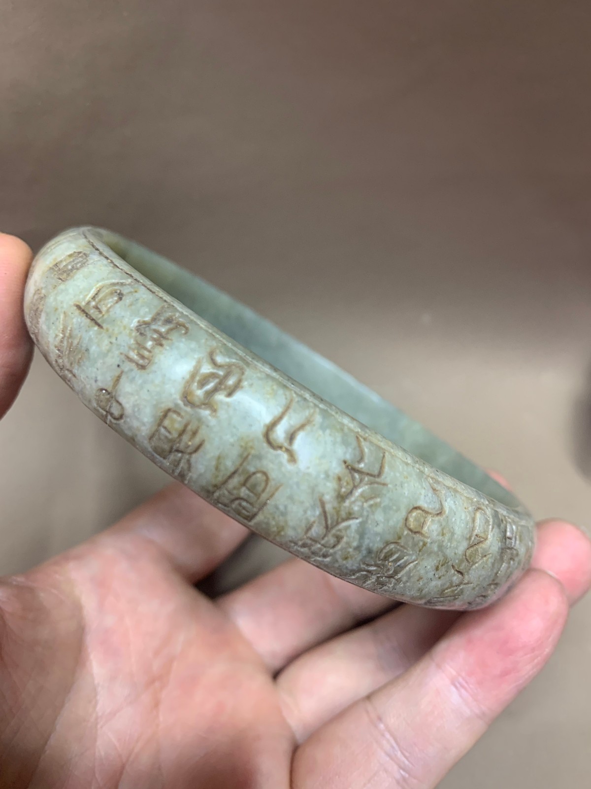 Huge Wonderful Chinese Natural HeTian Old Jade Hand Carved Prayer Arm Bracelet