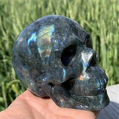 740g Natural Labradorite skull carved Quartz Crystal skull Healing decor