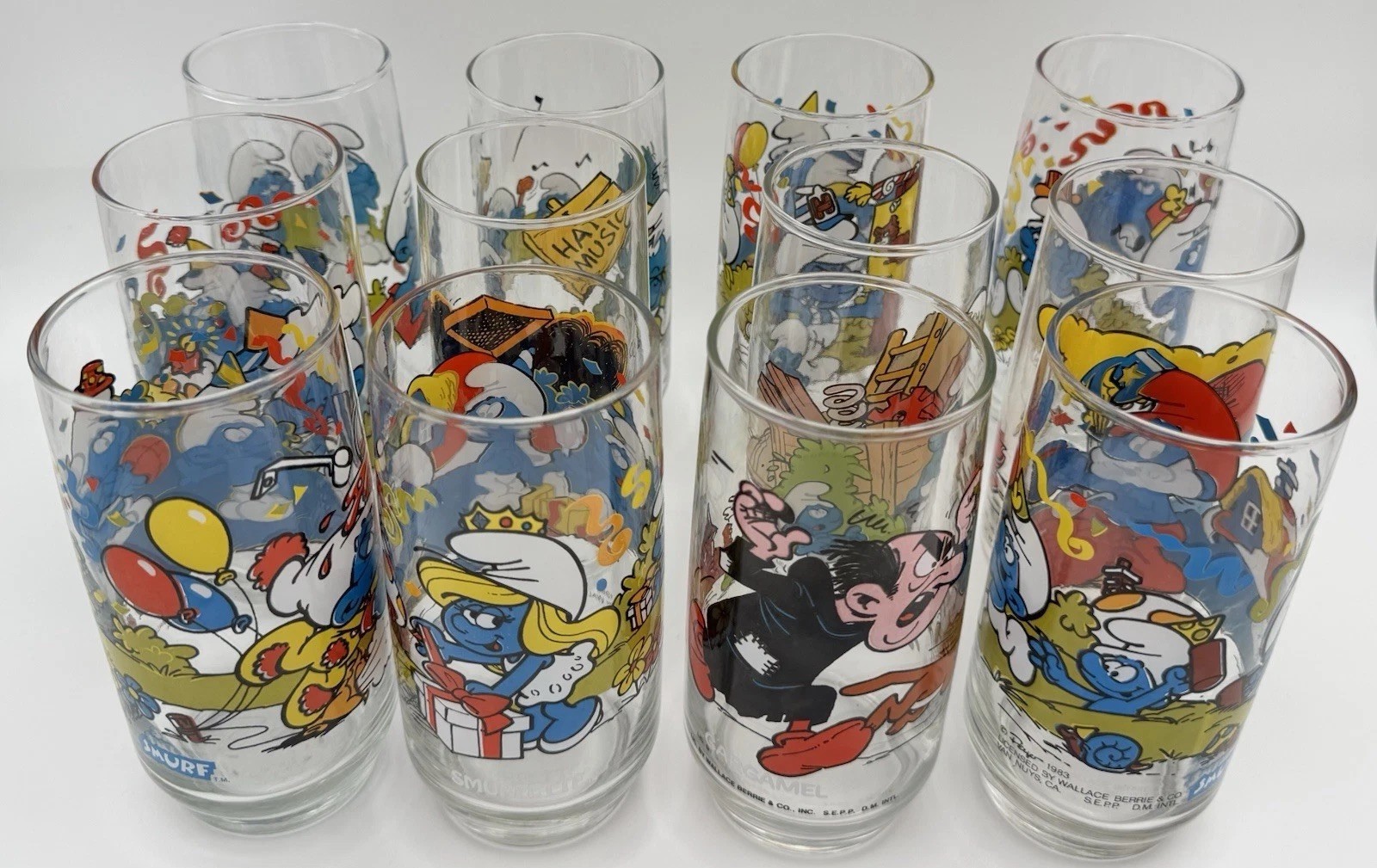Vintage 1982-1983 SMURF Glasses Set of 12 by Peyo Wallace Berrie & Co Near Mint Vintage 1982-1983 SMURF Glasses Set of 12 by Peyo Wallace Berrie & Co Near Mint