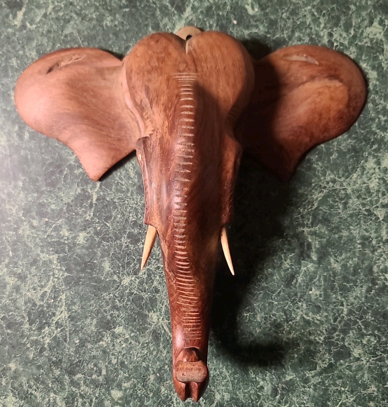 Vintage Hand Carved Wooden Elephant Head Signed Vintage Hand Carved Wooden Elephant Head Signed