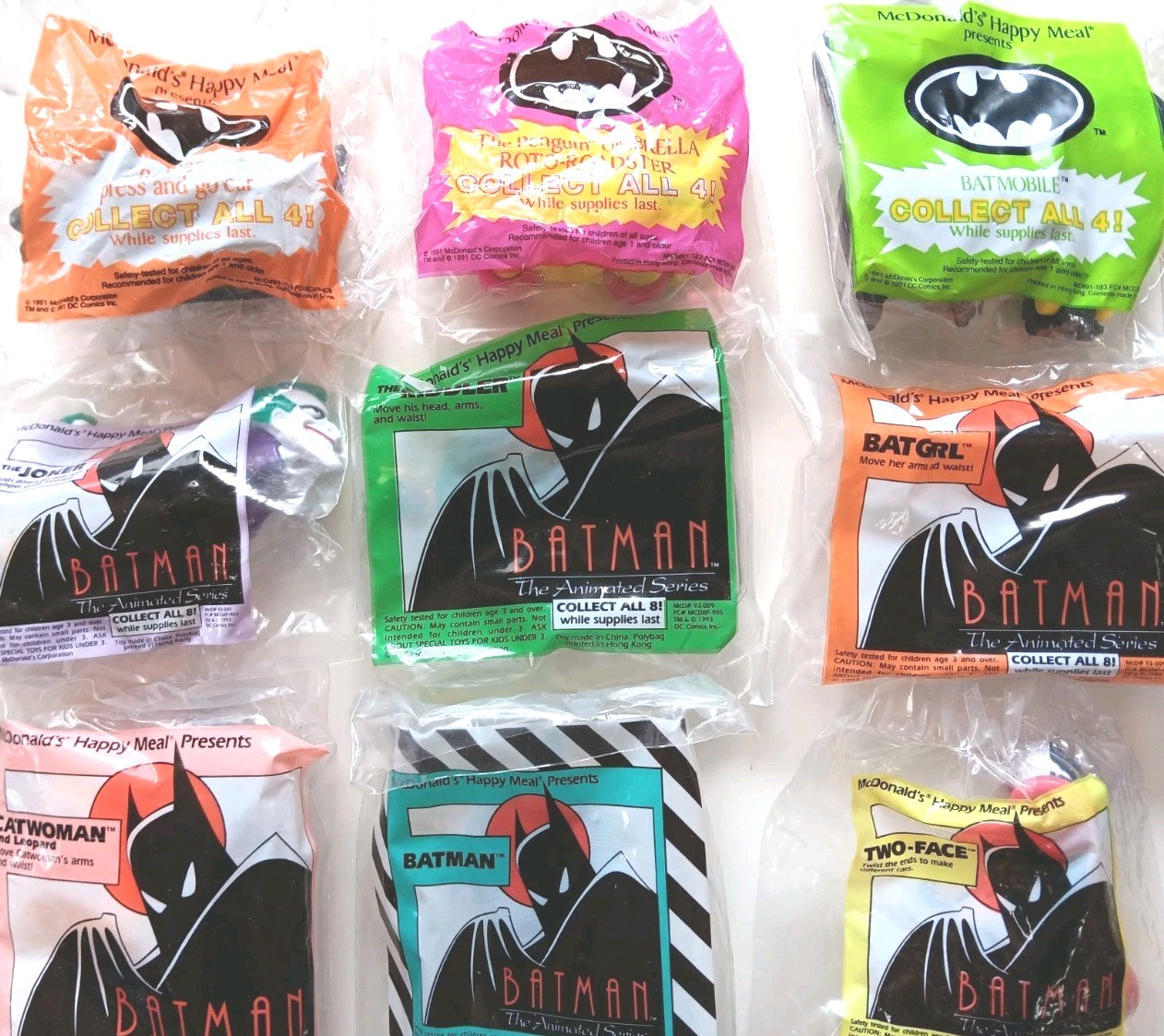 Batman/McDonald's , 9 VINTAGE Batman Happy Meal Toys  - FACTORY SEALED, MINT