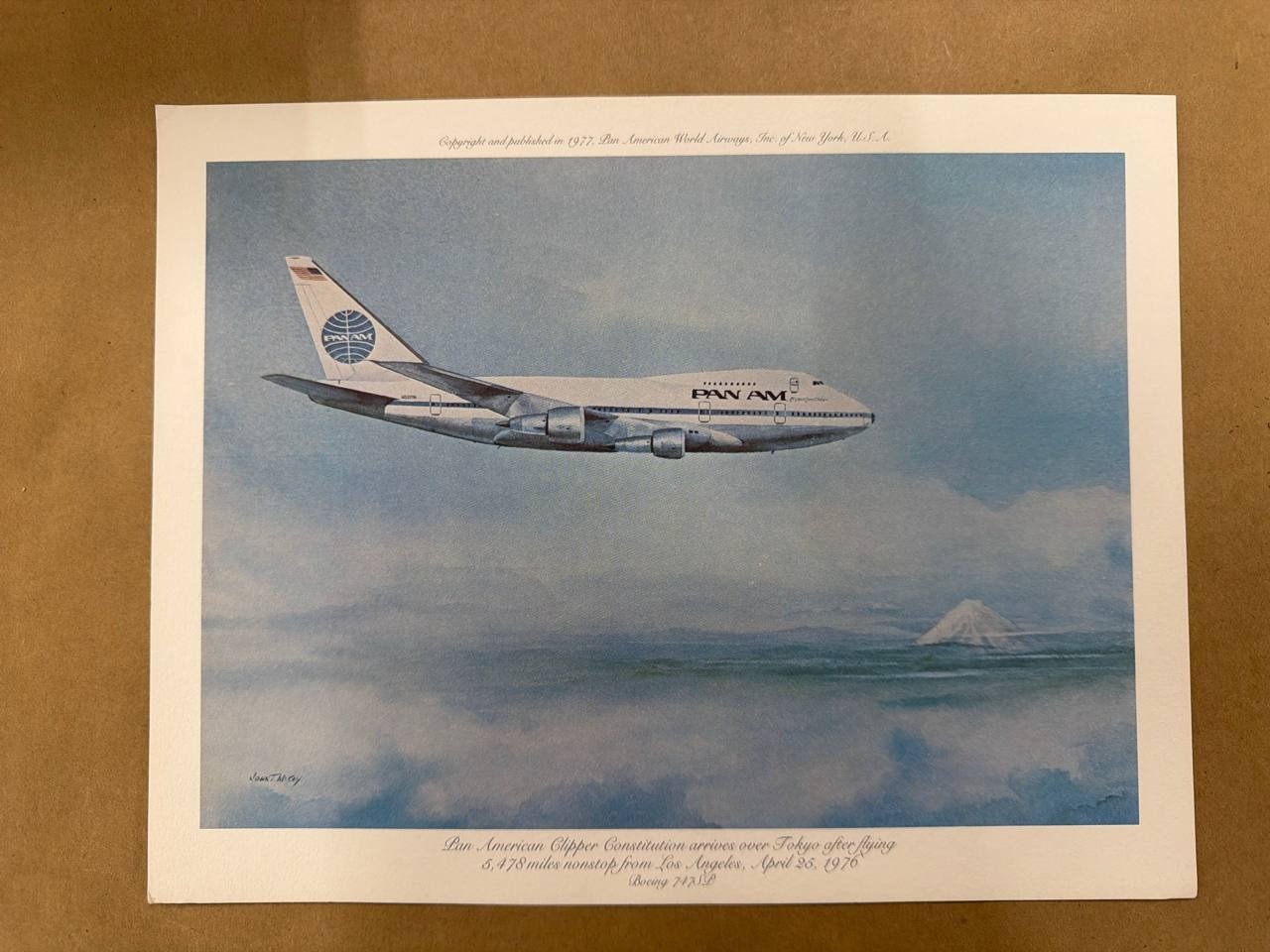 1977 Pan Am Clipper Constitution Boeing 747SP Print John T McCoy Tokyo LAX