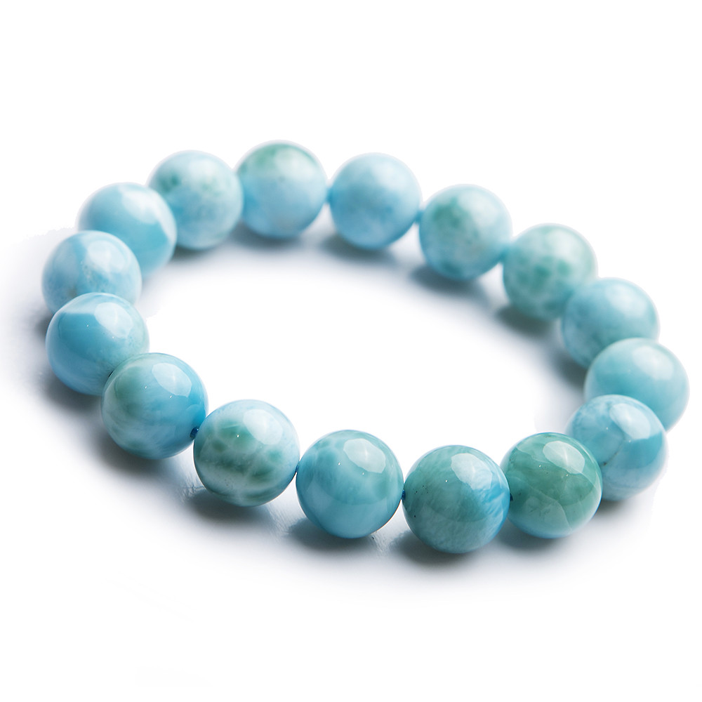 Natural Larimar Blue Gemstone Round Beads Water Pattern Bracelet 13mm AAAA 