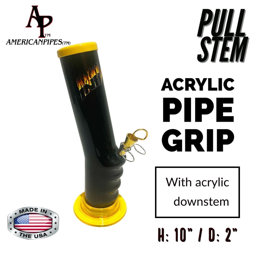 INHALE®️ 2X10" GRIP ACRYLIC HOOKAH WATER PIPE WITH PULL STEM MADE IN THE USA