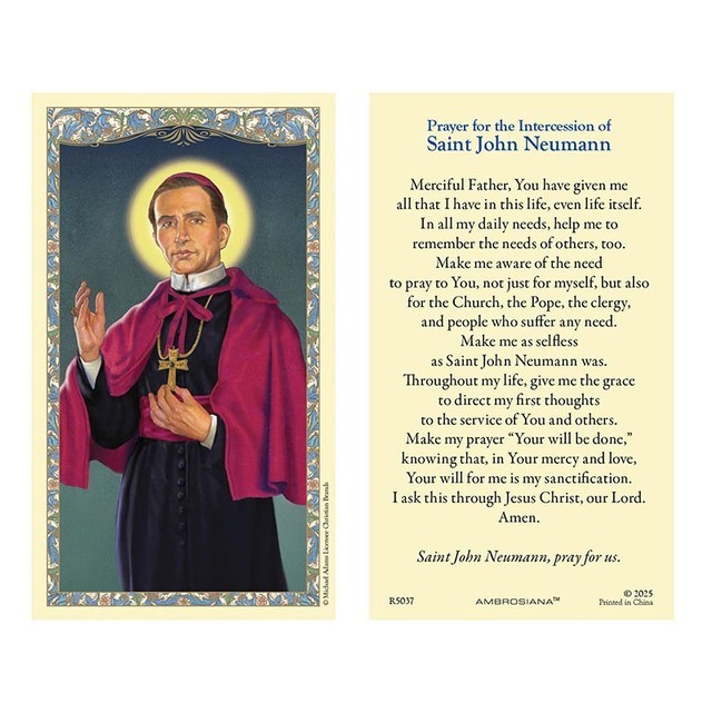 Prayer To The Intercession Of Saint John Neumann Laminated Holy Card - 25/pk
