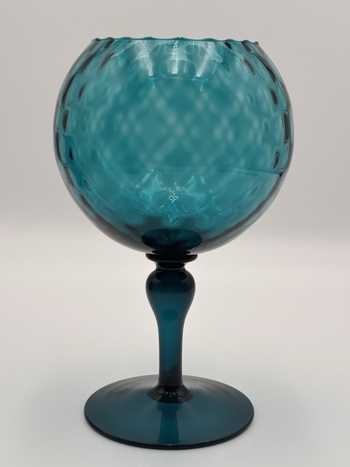 MCM Vintage Empoli Teal Blue Glass Giant Brandy Snifter Vase Optic Ripple 11" MCM Vintage Empoli Teal Blue Glass Giant Brandy Snifter Vase Optic Ripple 11"