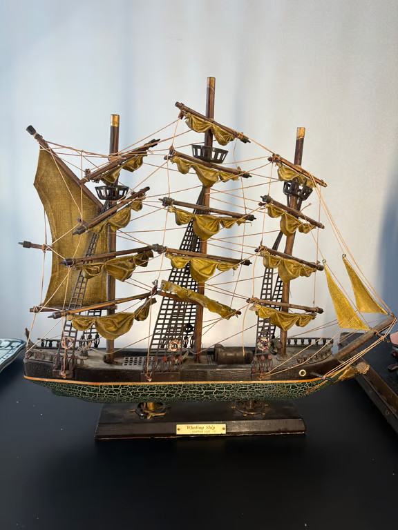 Whaling Ship Clipper 1846 Wood Model Brass Plaque Three Masted Nautical Display Whaling Ship Clipper 1846 Wood Model Brass Plaque Three Masted Nautical Display