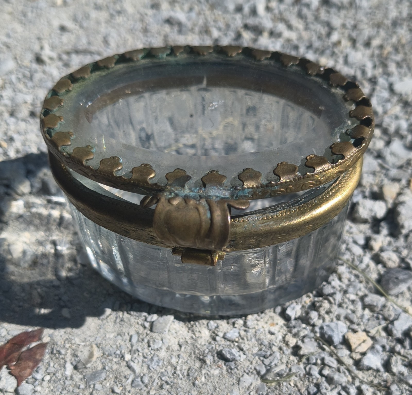 Victorian Beveled Glass & Brass Hinged Trinket Box Ornate Vintage Estate Find