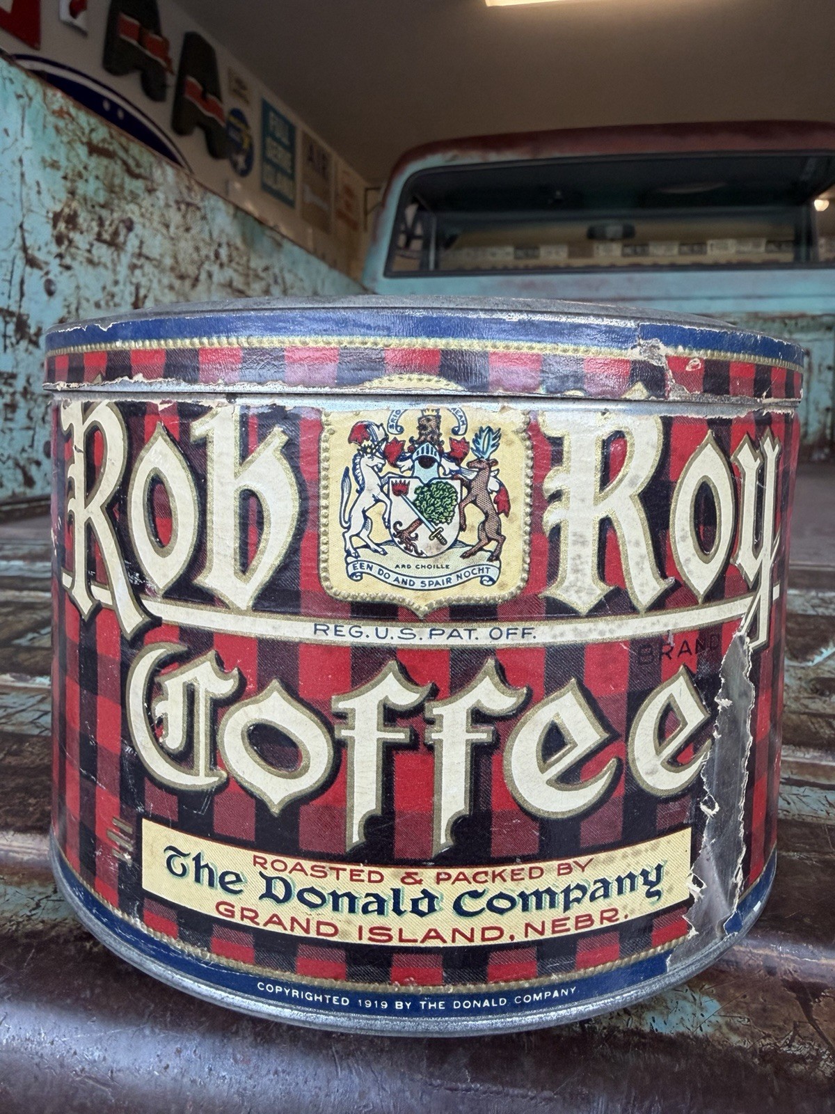 VINTAGE Rare Rob Roy Coffee Tin -THE DONALD COMPANY, GRAND ISLAND, NEBRASKA