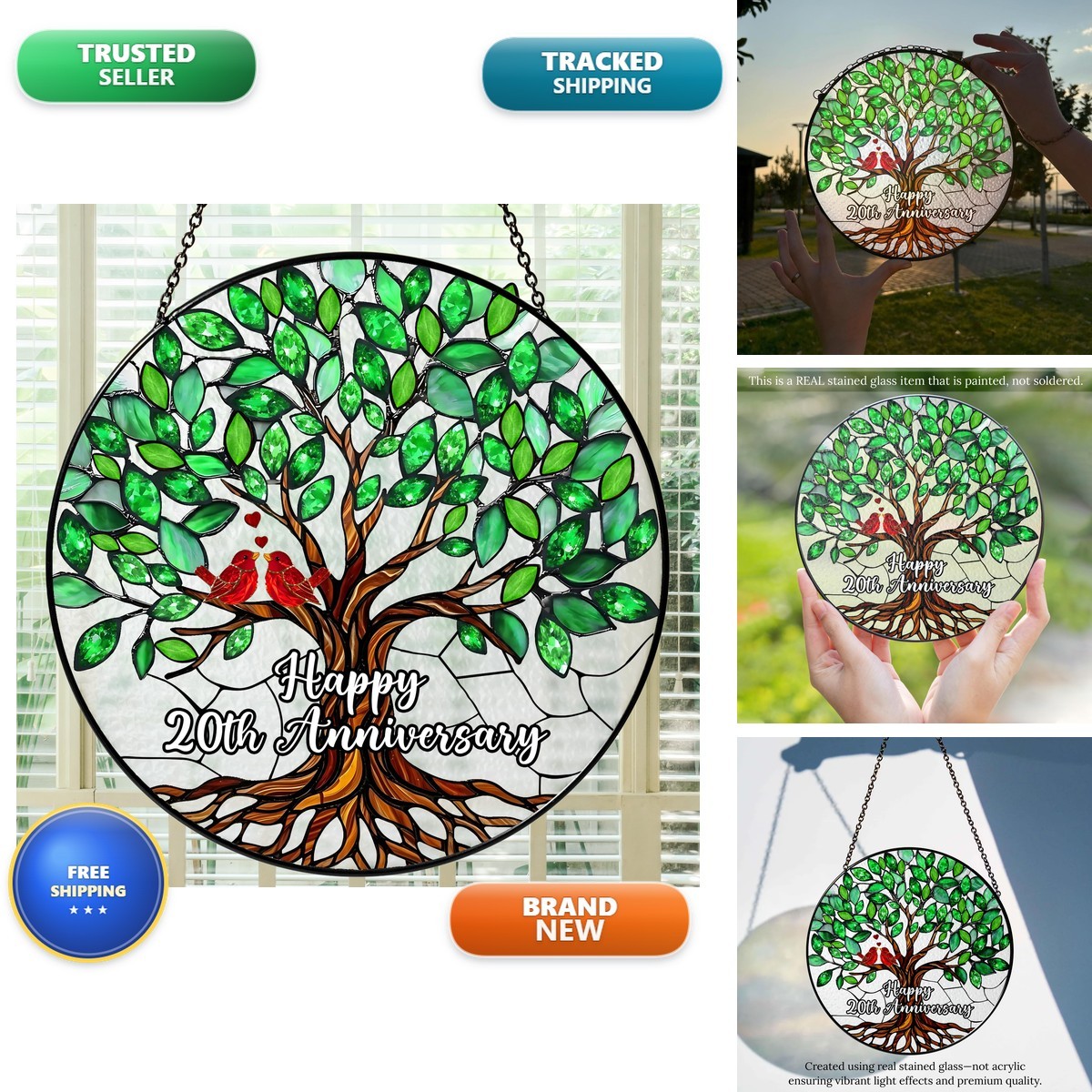Bozspacer 20th Wedding Anniversary Stained Glass Suncatcher Bozspacer 20th Wedding Anniversary Stained Glass Suncatcher