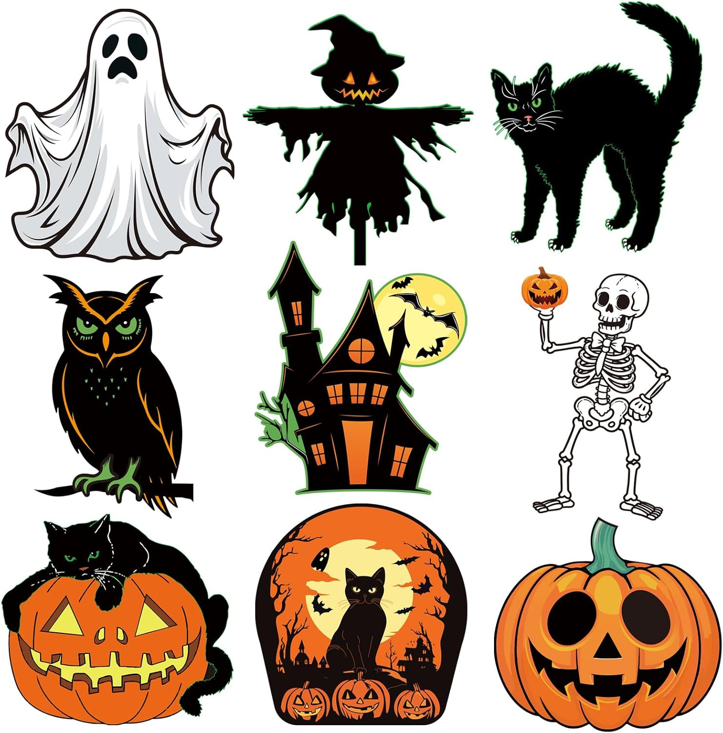 Vintage Halloween Cutouts 9 Pack Double Sided Cardboard Window Wall Decor Retro Vintage Halloween Cutouts 9 Pack Double Sided Cardboard Window Wall Decor Retro