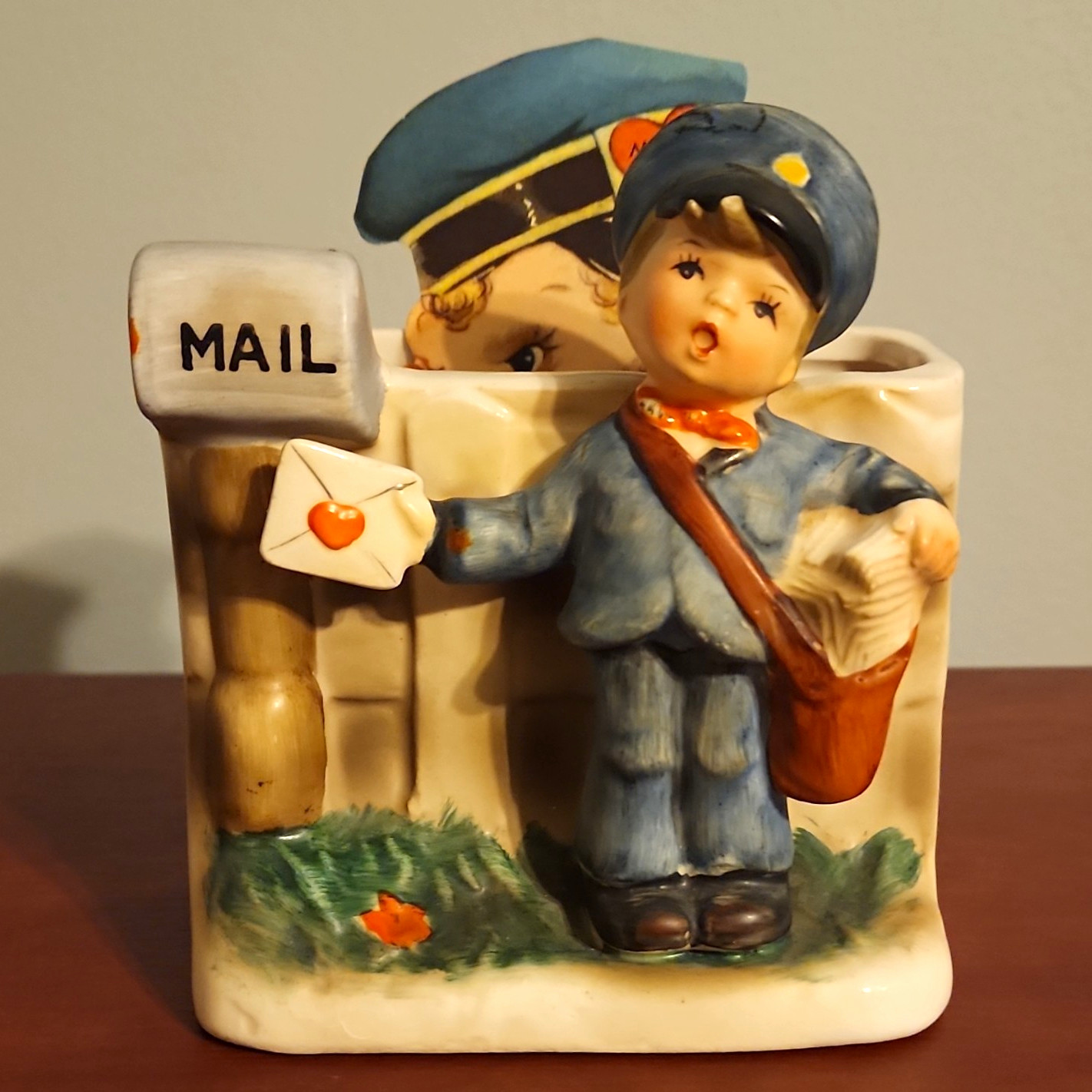 Napco 1960 Hand Painted Ceramic Mailman Planter w/ A Vintage Valentine Napco 1960 Hand Painted Ceramic Mailman Planter w/ A Vintage Valentine