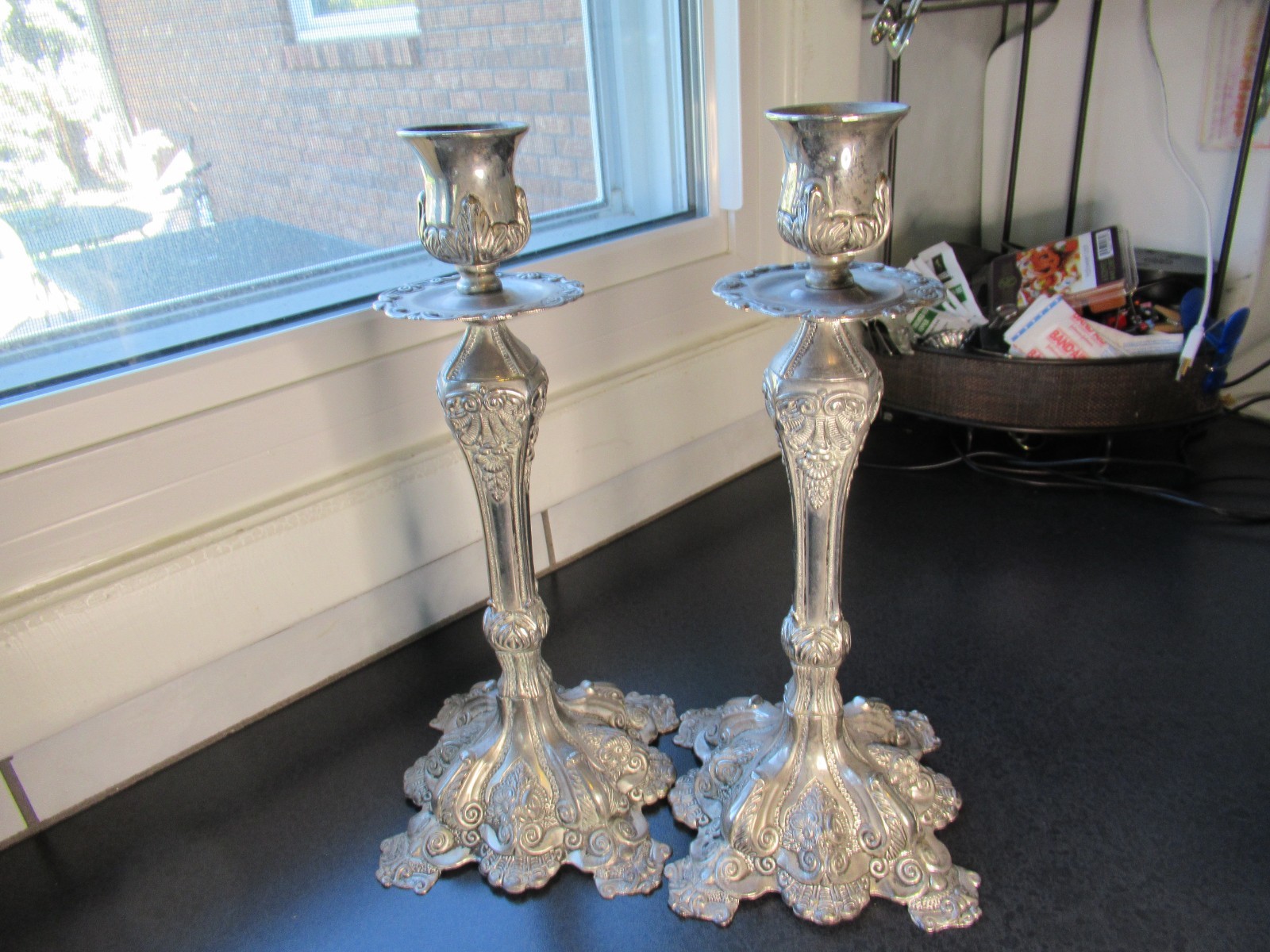 Pair Of Vintage Ornate *Brass French Antique Candlesticks 11.5'' Tall 5” Wide Pair Of Vintage Ornate *Brass French Antique Candlesticks 11.5'' Tall 5” Wide