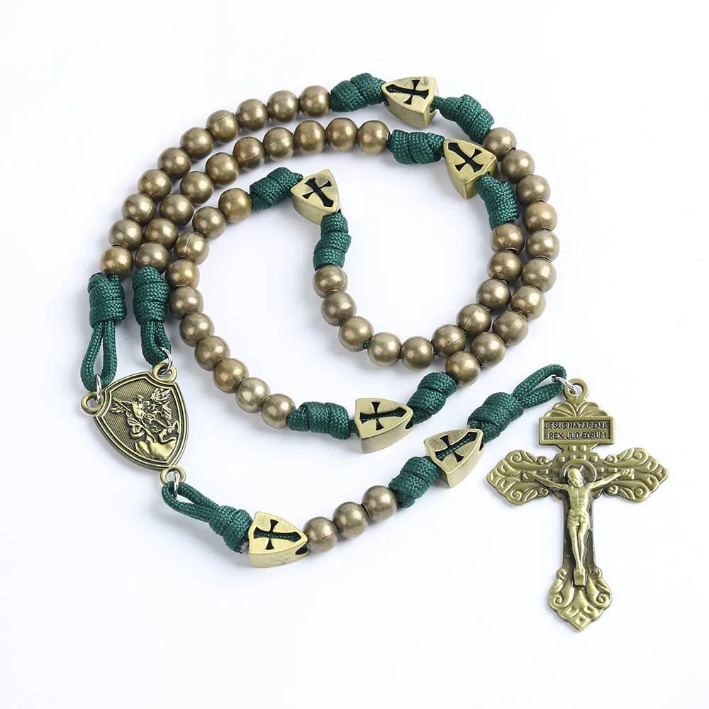 Saint St Michael Rosary Necklace – Large Bronze Paracord Shield Design 26" Saint St Michael Rosary Necklace – Large Bronze Paracord Shield Design 26"