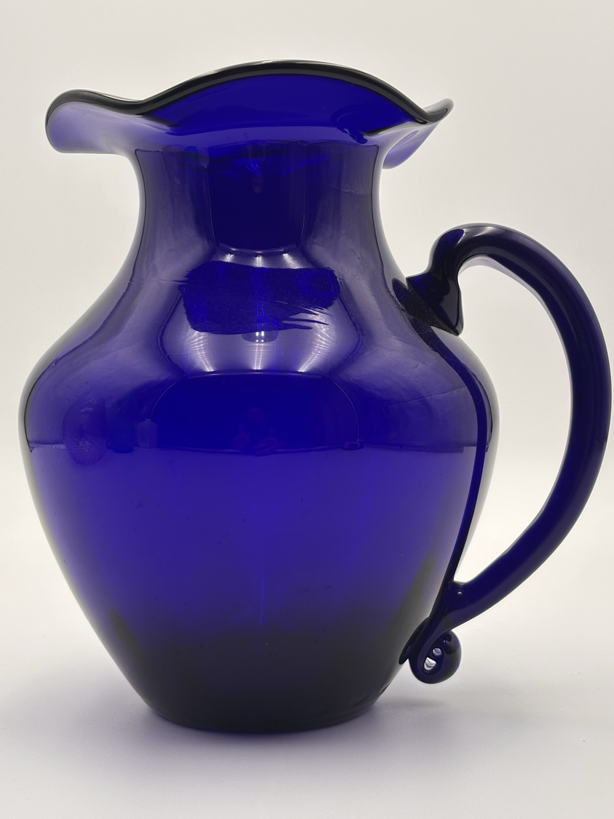 MCM Vintage Cobalt Blue Glass Pitcher Optic Thumbprint Polished Pontil