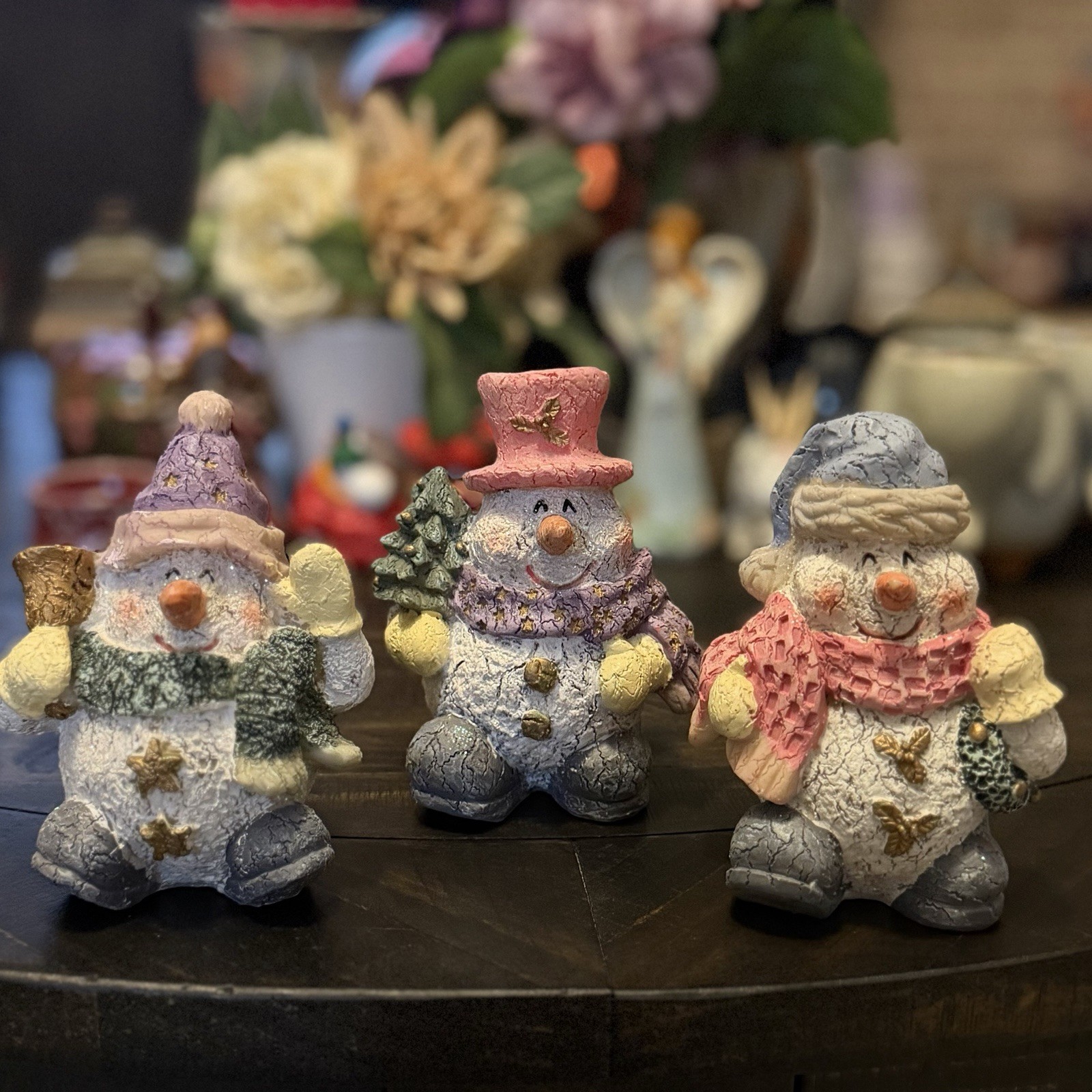 Vintage Three Snowman Buddies Figurines Unique Whimsical