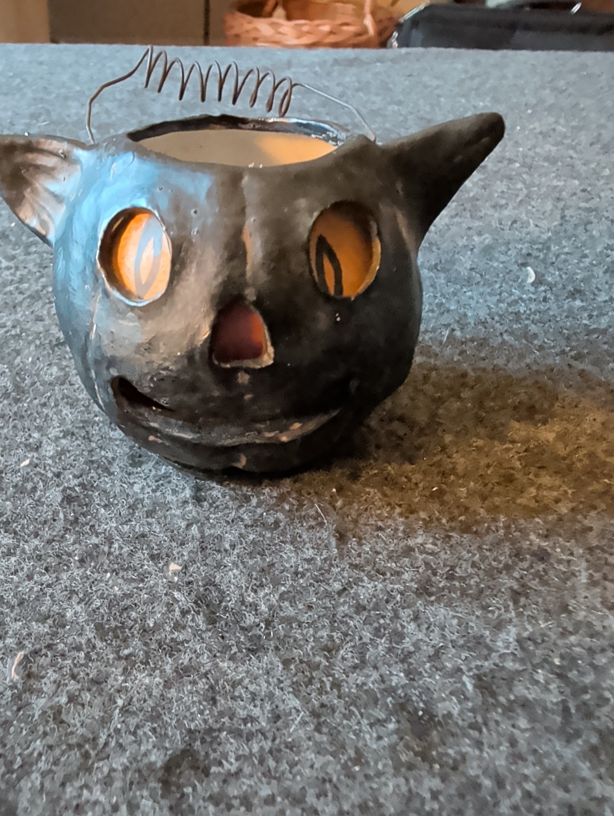Poliwoggs Halloween Black Cat Bucket Paper Mache American Folk Art 2001 AS IS Poliwoggs Halloween Black Cat Bucket Paper Mache American Folk Art 2001 AS IS